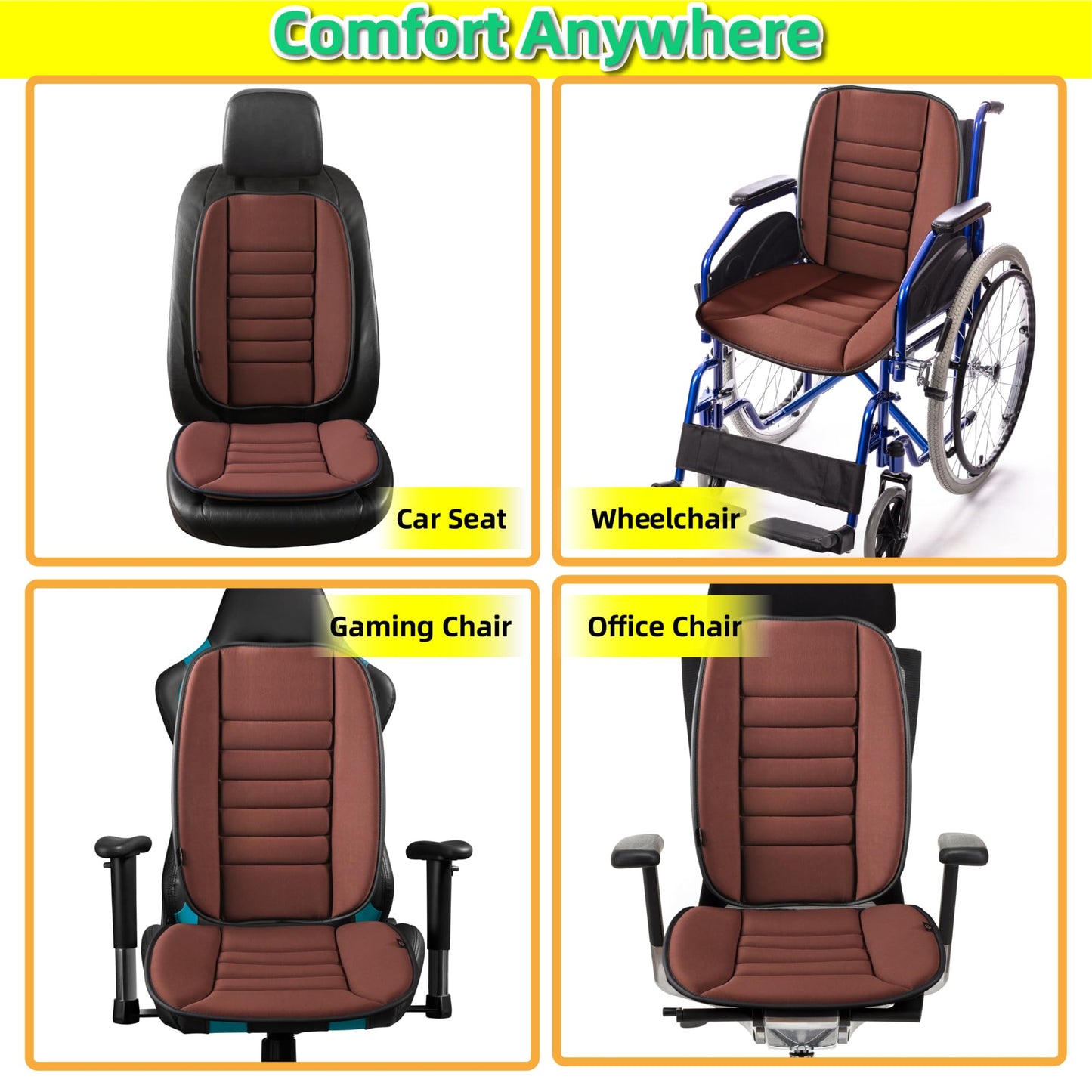 Kingphenix car seat cushion with back support cushion: enhanced comfort memory foam design for pain relief, great for drivers and office use, ergonomic lumbar comfort for extended sitting, Brown