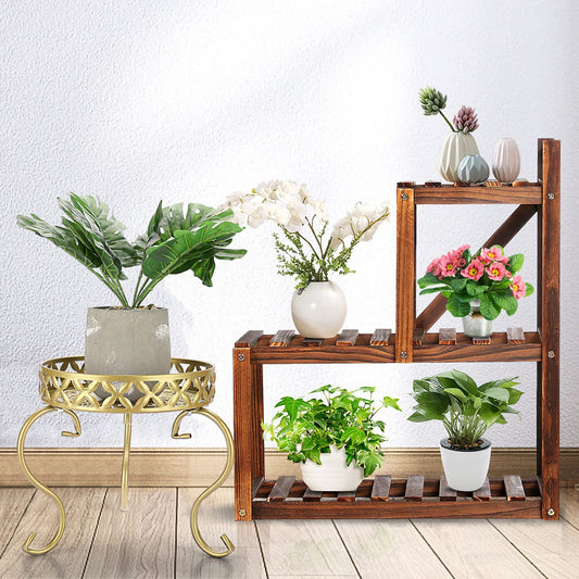 SUMTree Plant Stand Golden Plant Stool Flower Stand Flower Stool Flower Pot Holder Flower Stairs Garden Shelf Plant Shelf Decoration Balconies Courtyards Garden (Round)