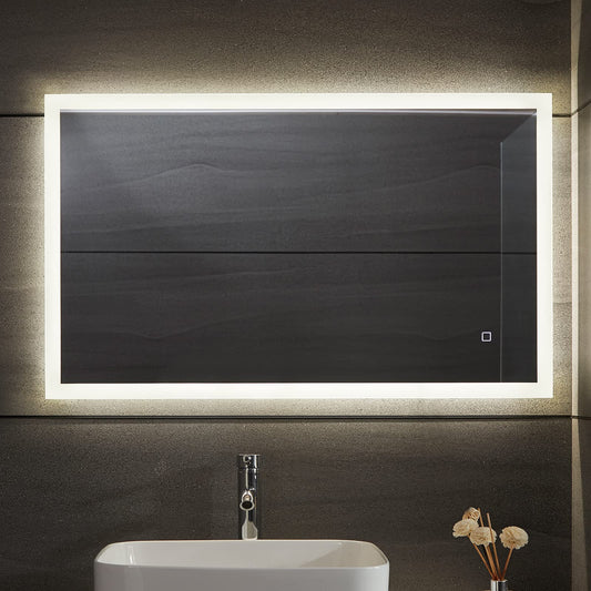 Aquamarin® LED Bathroom Mirror - 80x60 cm, Anti-fog, Dimmable, Energy-saving, with memory function, 3000-7000K - Bathroom mirror, LED mirror, light mirror, wall mirror for bathroom