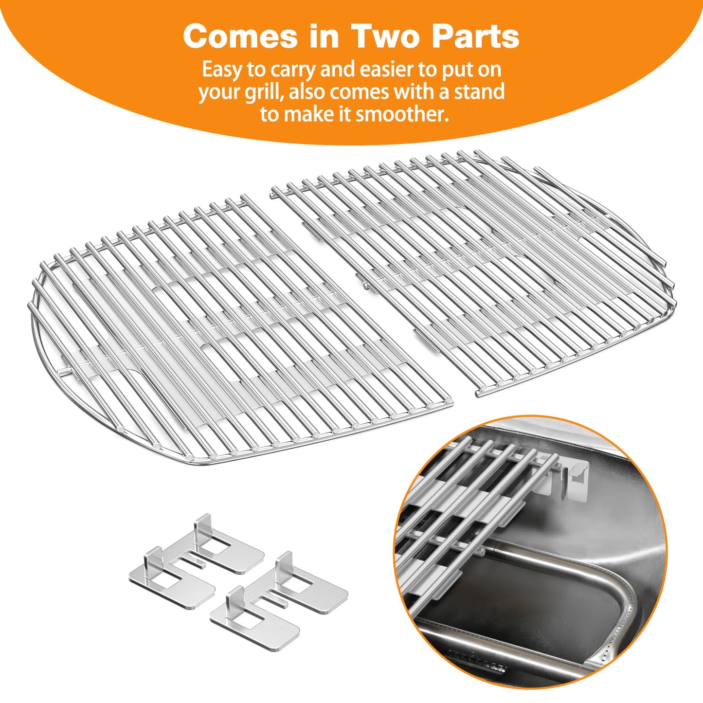 Onlyfire Stainless Steel Grill Grate, Replacement Grate (65.5 * 44.5 cm) for Weber Q300, Q320, Q3000, Q3100, Q3200 Gas Grills.
