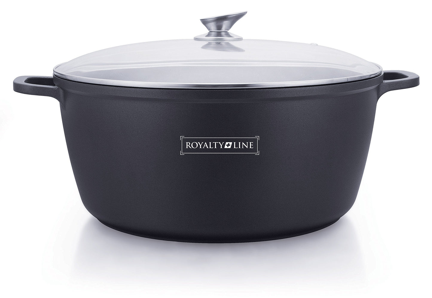 ROYALTY LINE, 32 cm aluminum pot, non-stick Greblon coated in marble, silicone handles, compatible with gas, electric, ceramic, halogen, induction - marble, 32 cm, grey