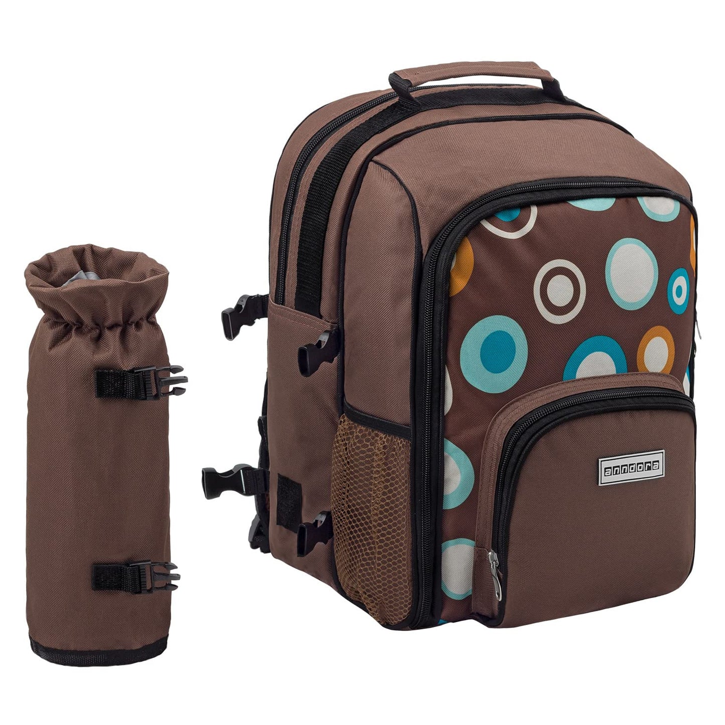 anndora picnic backpack with cooler compartment brown retro + accessories 15 pieces - 2 persons