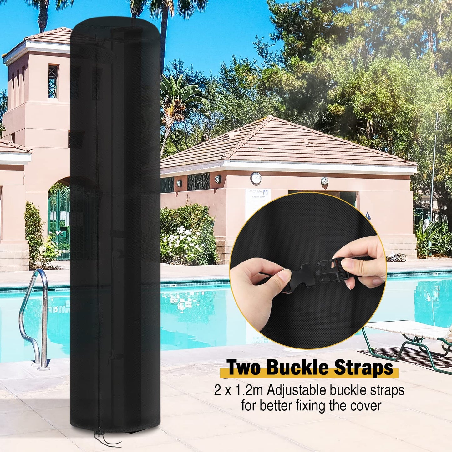 Fenghome cover for solar shower, waterproof and windproof garden shower cover for outdoor 420D shower with UV coating - Black (220x67cm)