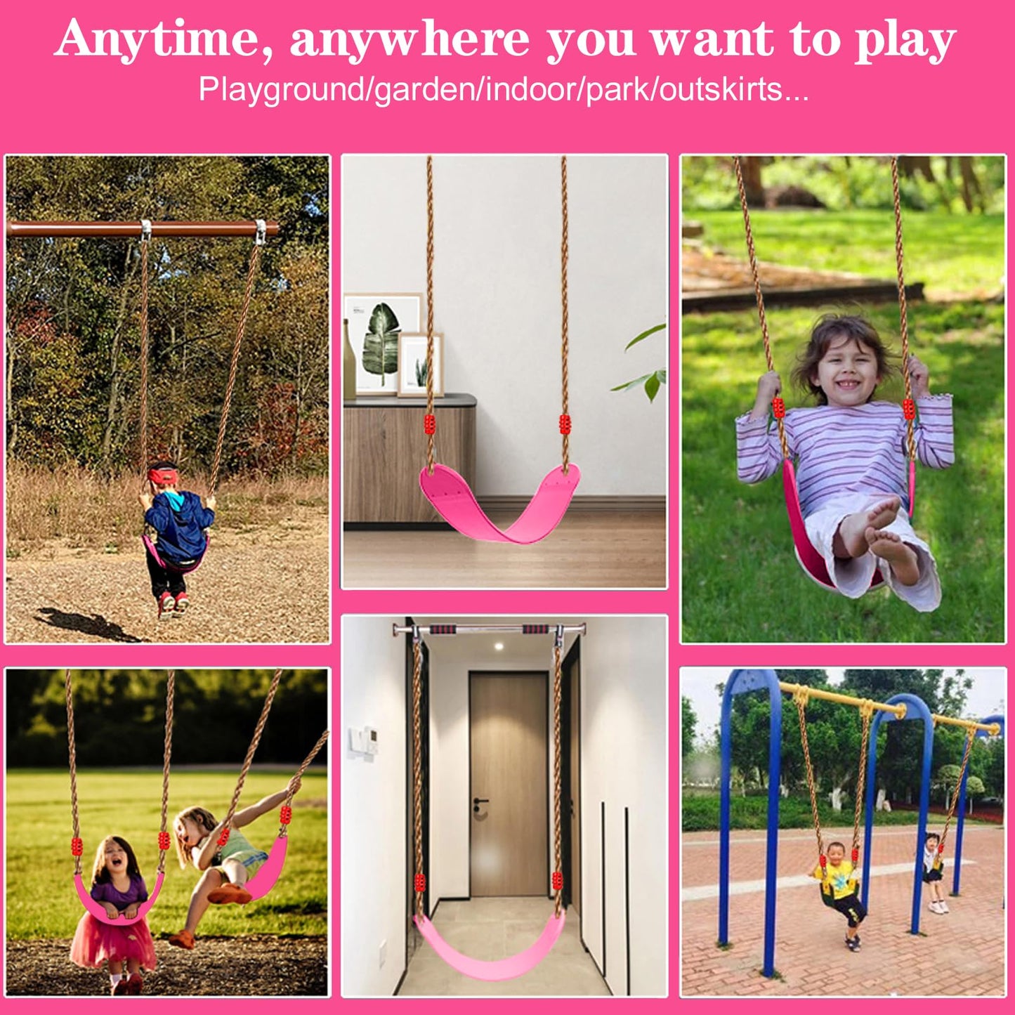 EXTSUD Swing Outdoor, Elastic Kids Swing EVA Soft Board U-Swing Board Swing Seat Swing Board Garden Toy Children, Pink