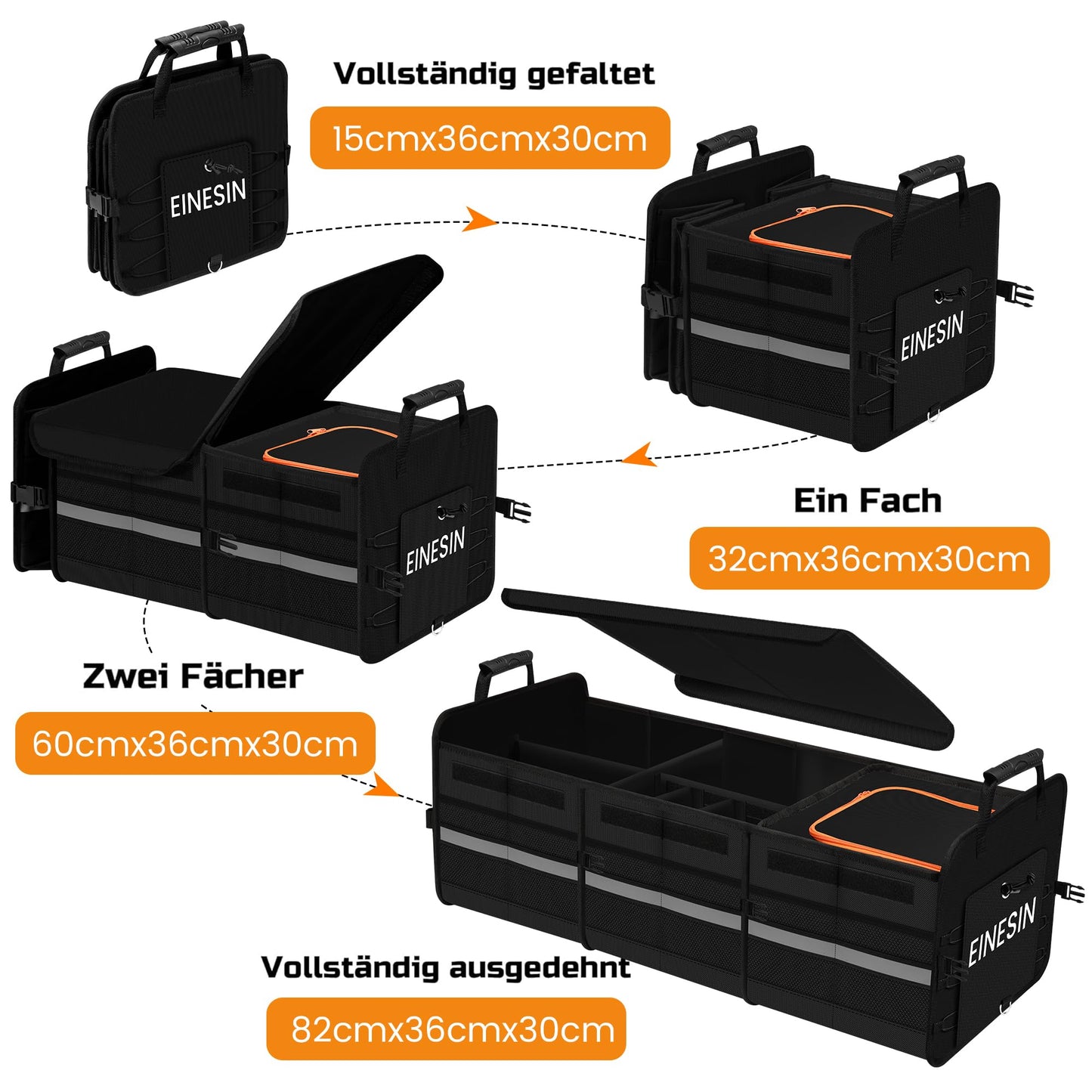One Extra Large 88L Car Trunk Organizer and 22L Cooler Bag, with 7 compartments, car storage box, collapsible car trunk organizer with compartments and foldable lid.