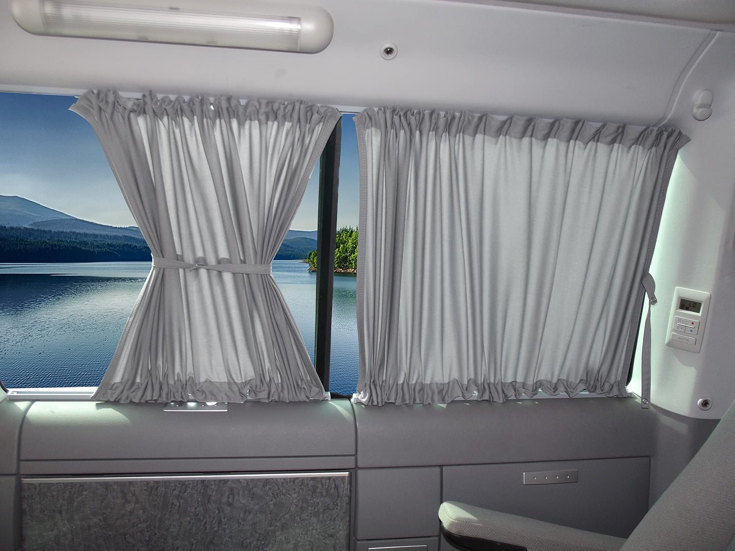 BREMER SEAT COVERS Made to Measure Curtains Sun Protection compatible with VW T4 Multivan Caravelle 1990-2003 in Grey Camping Accessories Motorhome Accessories Camper Curtain Set AMZ