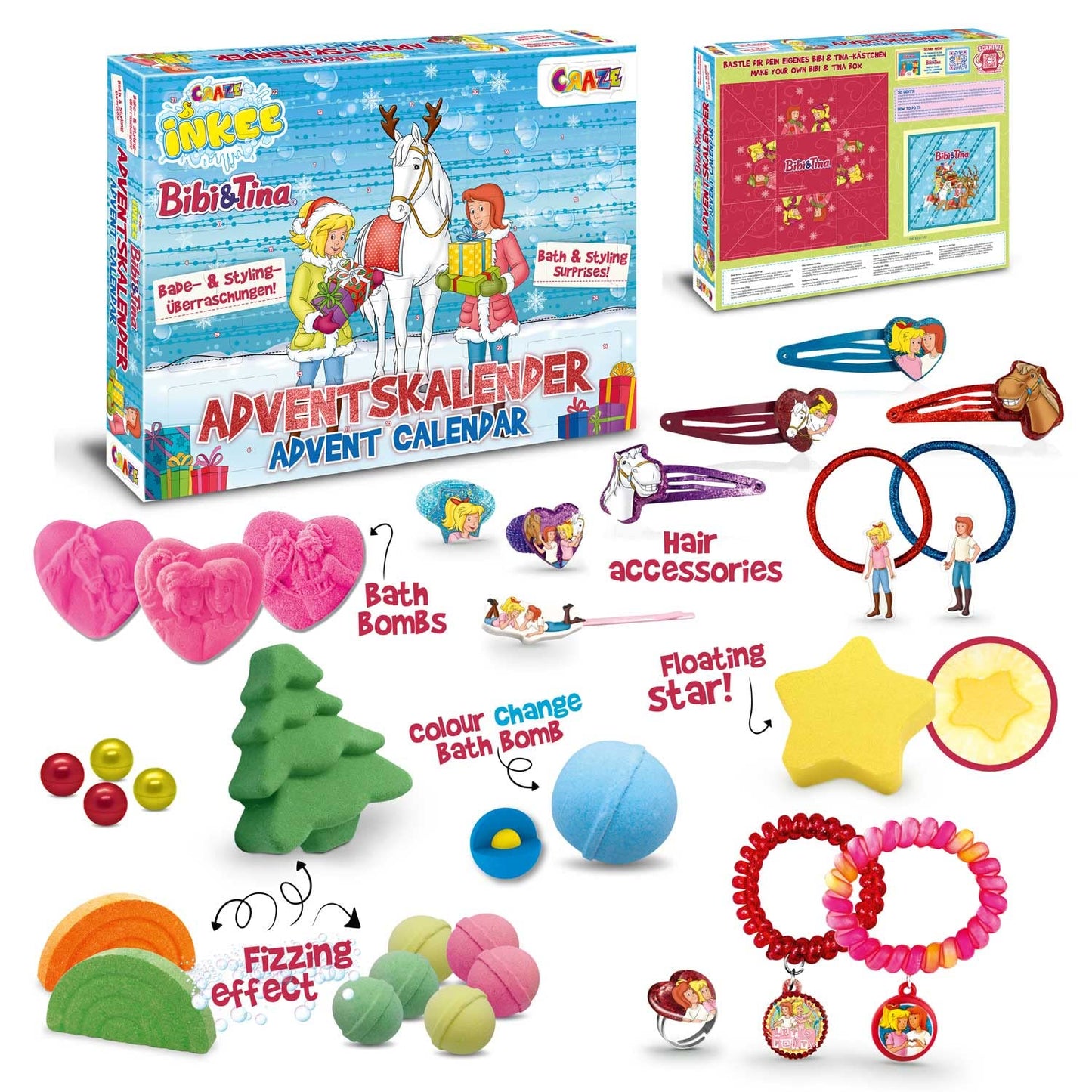 INKEE Bibi & Tina Advent Calendar for Kids - Bath Fun Toy Advent Calendar with Bath Bombs & Beauty Accessories