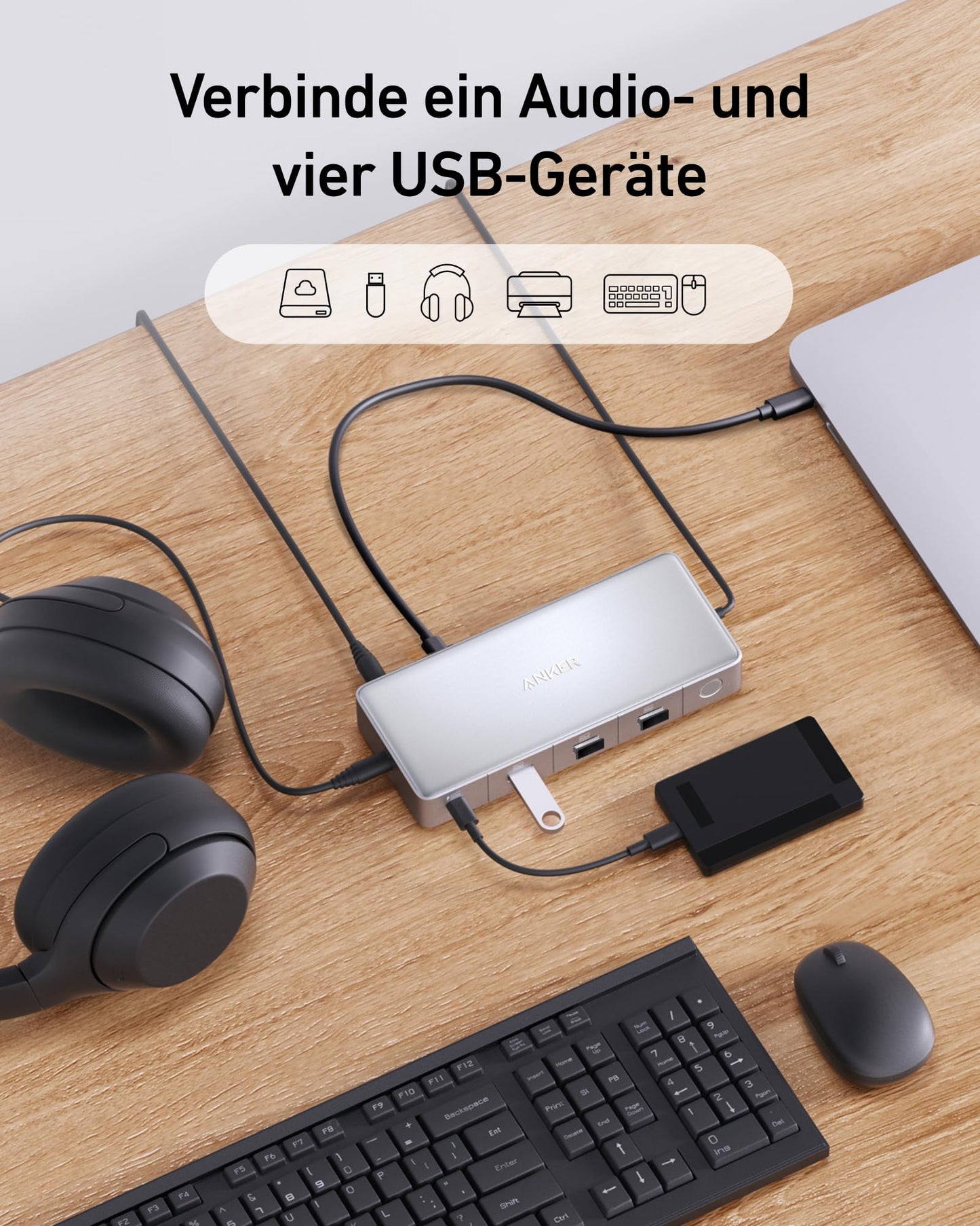 Anchor Docking Station, KVM switch for desktop PC and laptop, dual 4K monitor 553 USB-C docking station with HDMI and DisplayPort, USB 3.0 ports for HP laptop, MacBook, iPad, Steam Deck, and more.