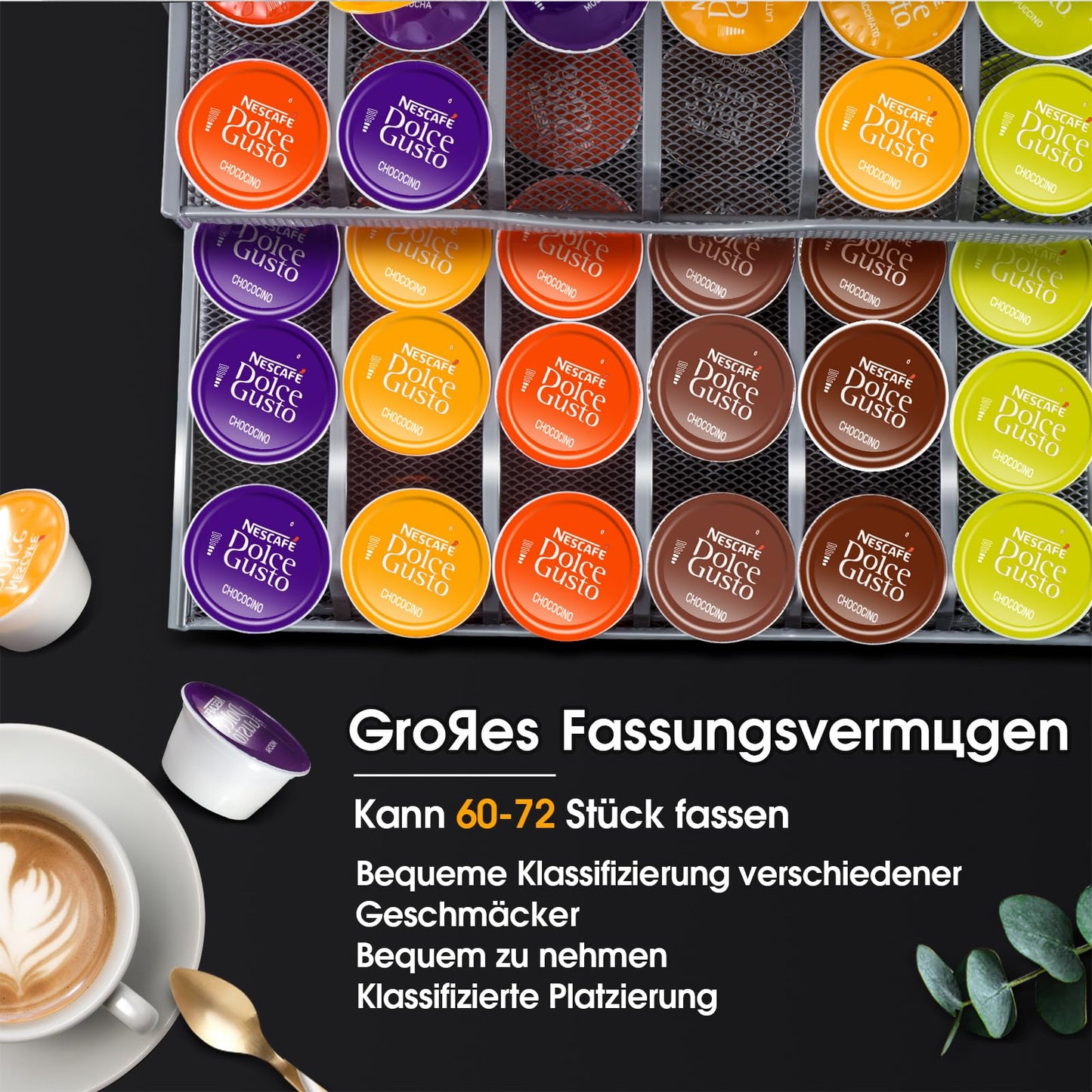 Masthome Coffee Capsule Holder, 2-Tier Coffee Capsule Drawer for storing Dolce Gusto capsules, Capsule Organizer Stand Capacity 72 with Non-Slip Surface - Includes 1 Cleaning Cloth.