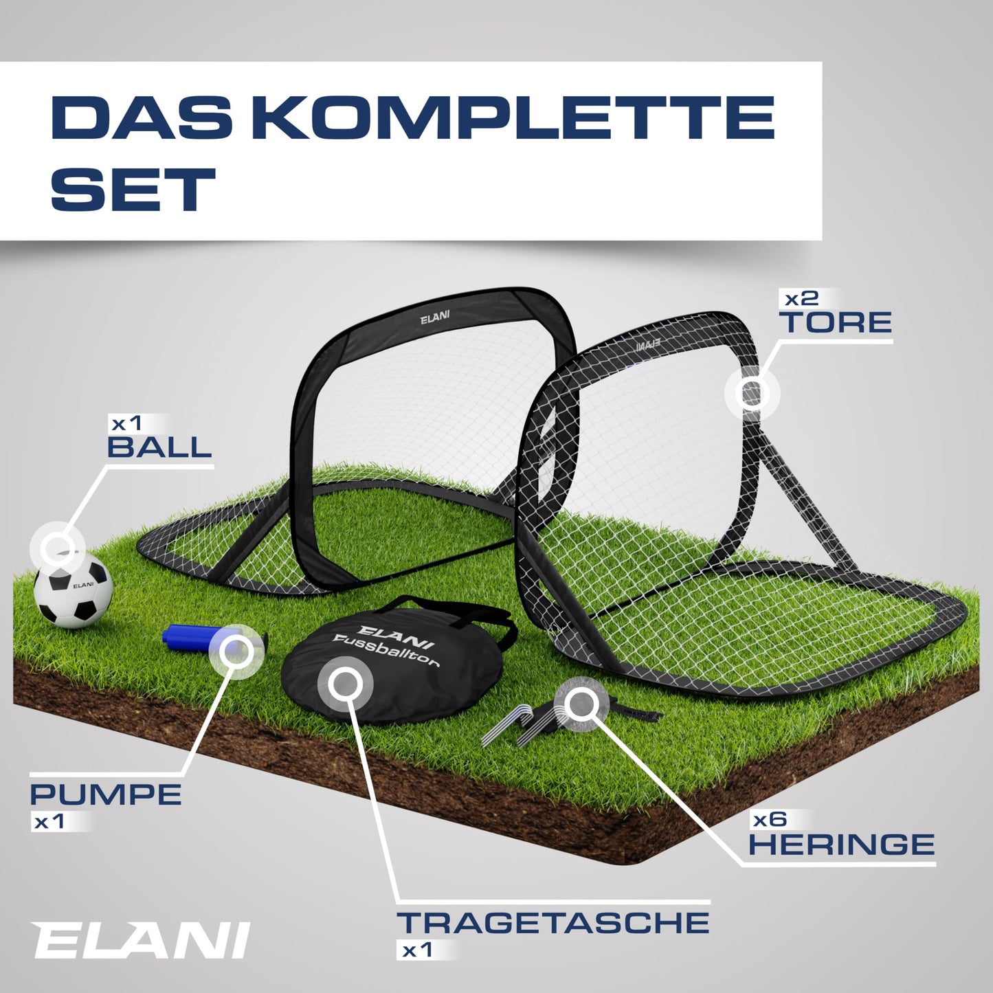 ELANI Soccer Goal Kids Pop-Up 2er Set - foldable with ball & pump, 50% smaller + easy assembly, mini soccer goal small, goal, soccer goals for garden kids, soccer goals, soccer goal, soccer