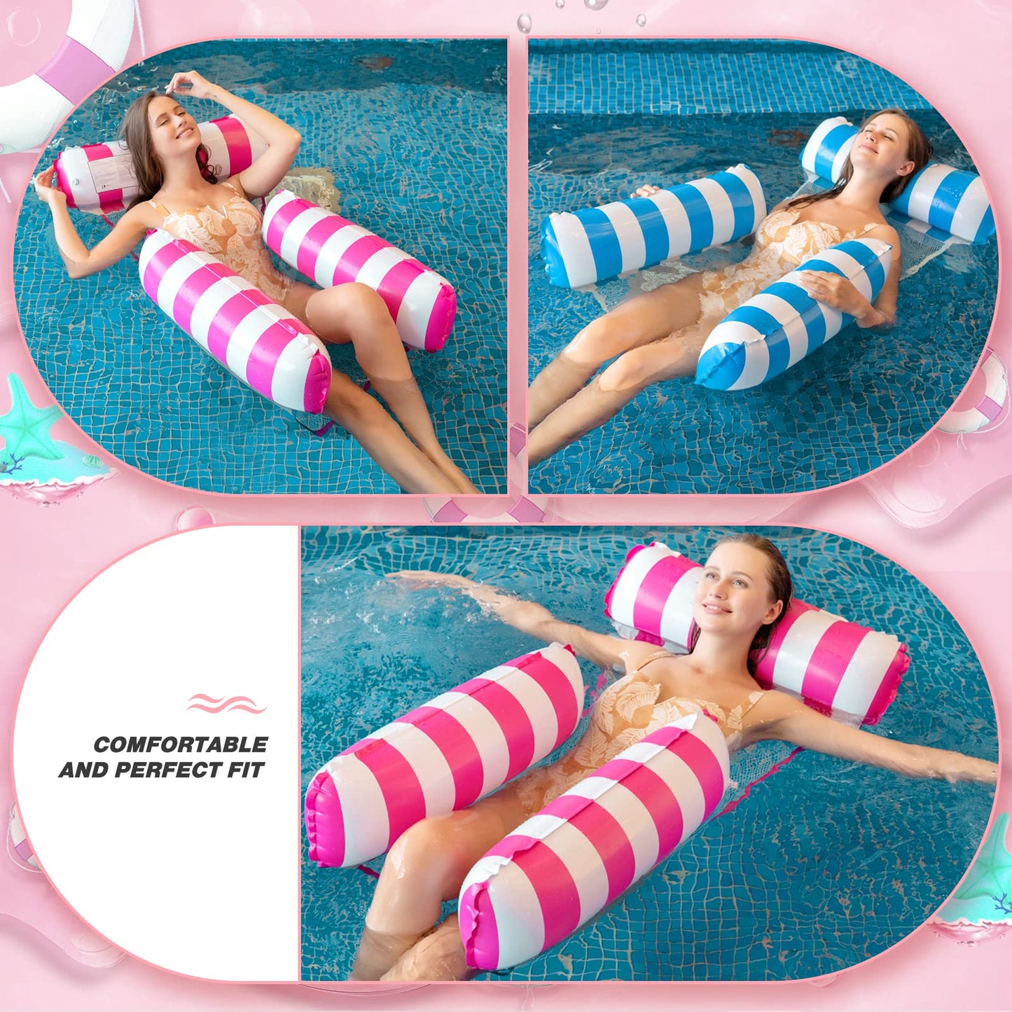 MLRYH 2 Piece Air Mattress Pool, Pool Toy 4 In 1 Inflatable Water Toy Pool Accessory, Pool Inflatable Water Hammock for Chair Mattresses Seat Swim Mat with Inflator Pump.
