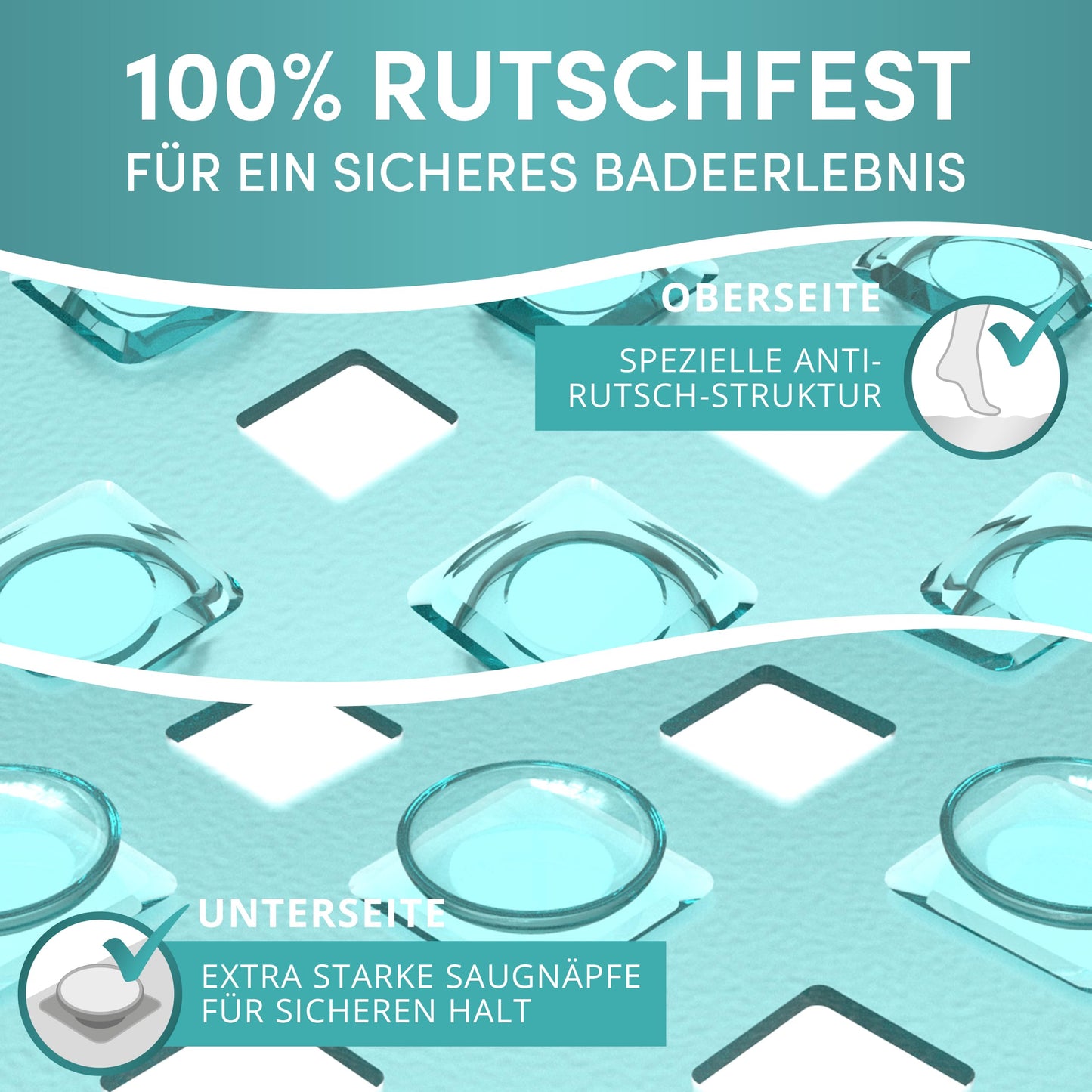 Angelbach® non-slip bathtub mat with 2 hooks for drying 88x40cm - bathtub anti-slip mat 100% BPA-free - mold-resistant & machine-washable bathtub insert.
