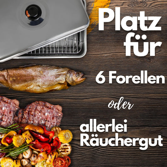 Eversmoke Deluxe Stainless Steel Tabletop Smoker XL Set with fuel paste | Smoker with smoking chips, smoking spices, burner - rustproof