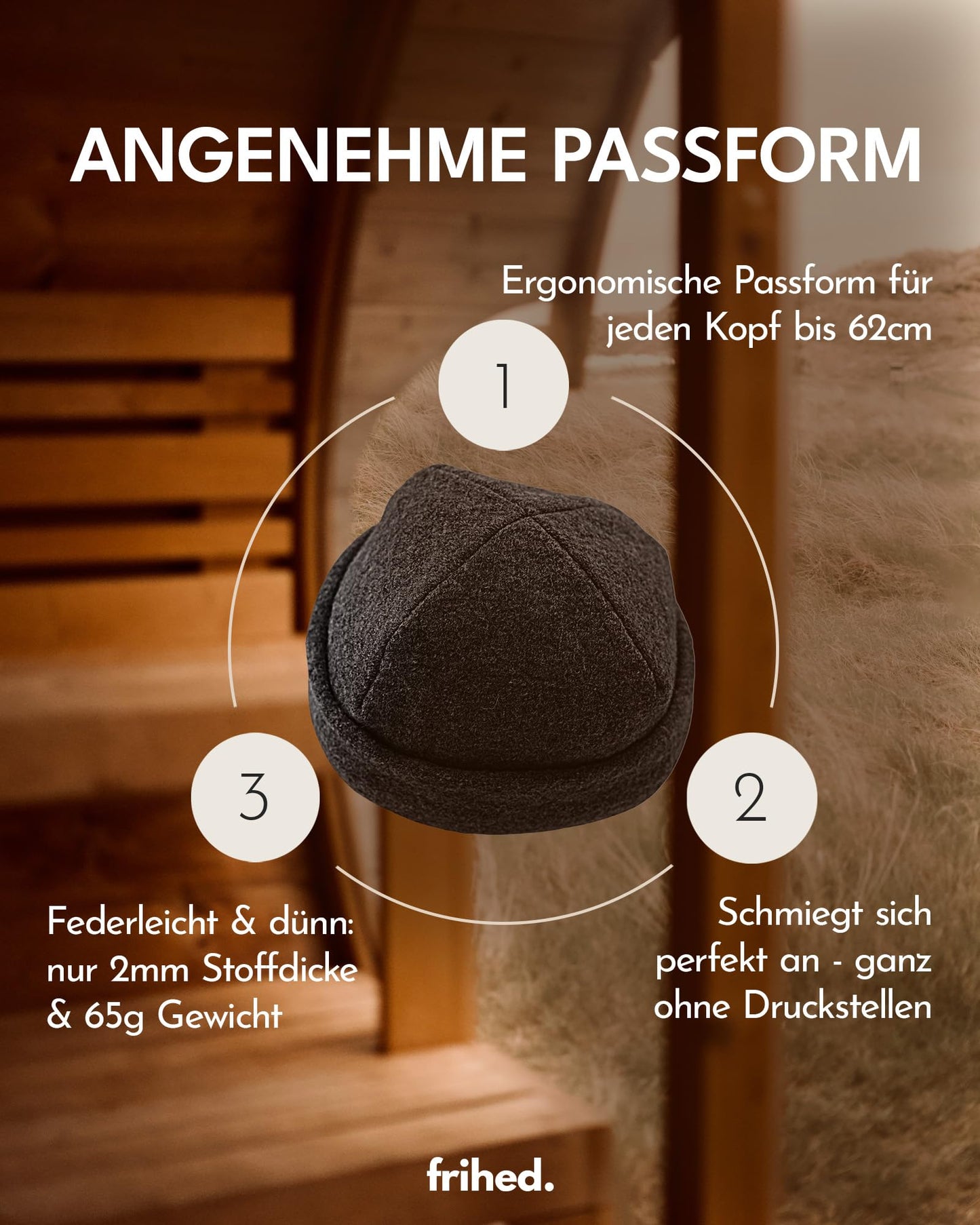 Freedom® Sauna Hat in Stone Gray made of wool walk - 100% sheep's wool - Premium sauna accessory for men and women - Flexible size - Made in Lüneburg.