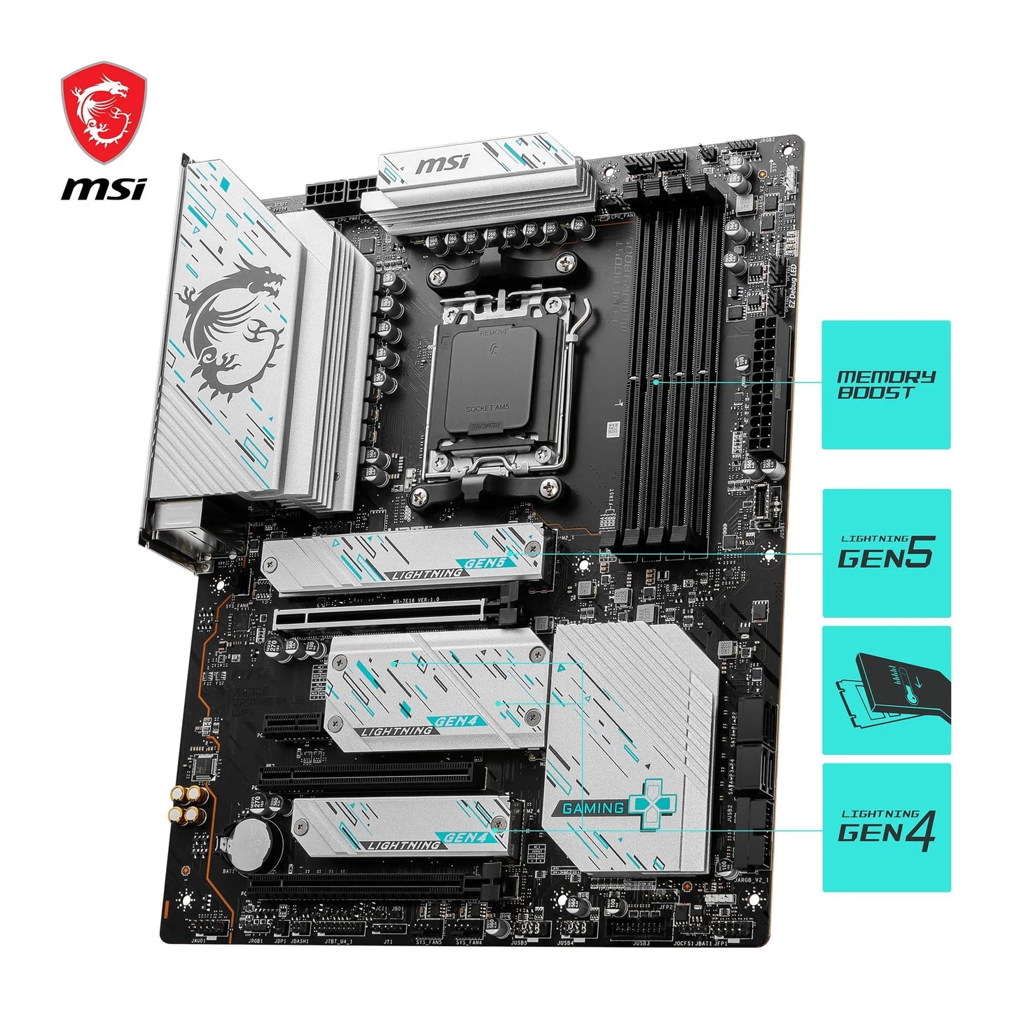 MSI X670E Gaming Plus WiFi Motherboard, ATX - Supports AMD Ryzen 7000 processors, AM5-14 Duet Rail 80A SPS, DDR5 7800 MHz/OC, PCIe 5.0 x16, M.2 Gen5, 2.5G LAN, Wi-Fi 6E