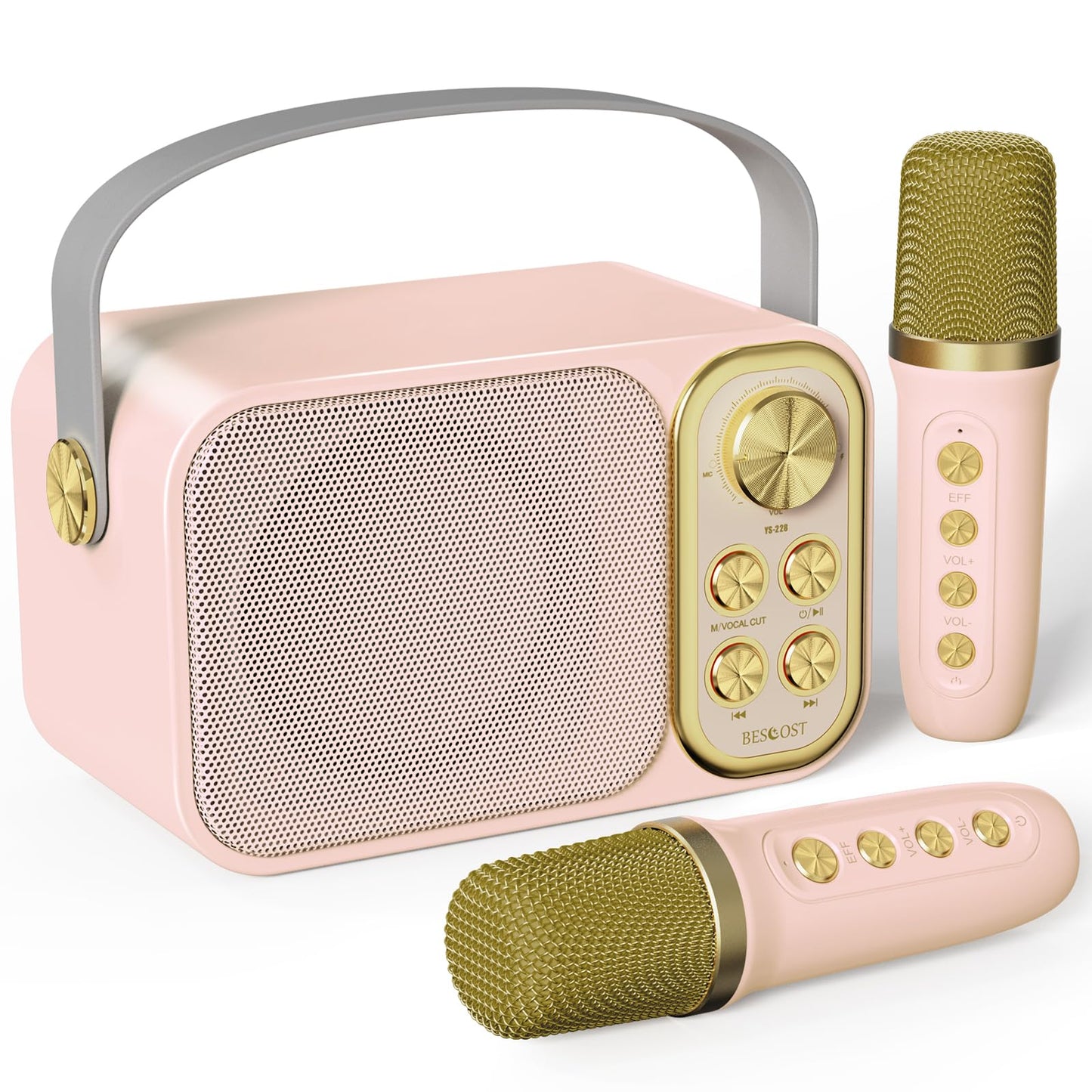 BESCOST Karaoke Machine with 2 microphones, Mini Karaoke System with 7 voice effects, portable Bluetooth Karaoke speaker for kids & adults, perfect for parties, birthdays.