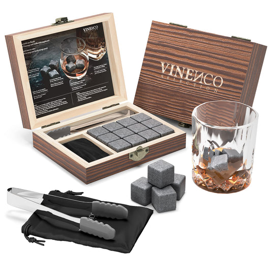 Whiskey Stones Set - 12 Reusable Basalt Ice Cubes, Tongs + Cloth Bag, Whiskey Ice Cubes Cooling Stones Bar Accessories Cocktail Rocks Gin Stones Decorative Accessories Gift Whisky Stones