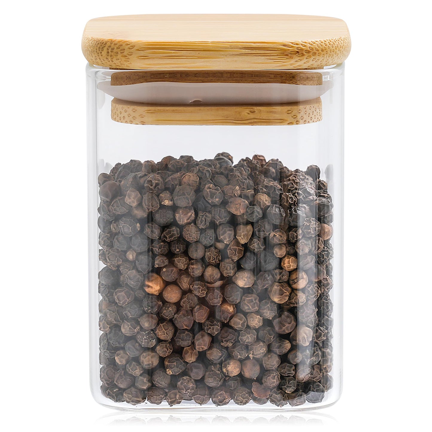 Happy Lemuro Spice Jars Square | 12-piece set | Glass storage containers 180 ml, 279 spice labels, pen, wooden lids. 6x6x8.5 cm, 12 spice containers | Jars for spice storage, spice storage