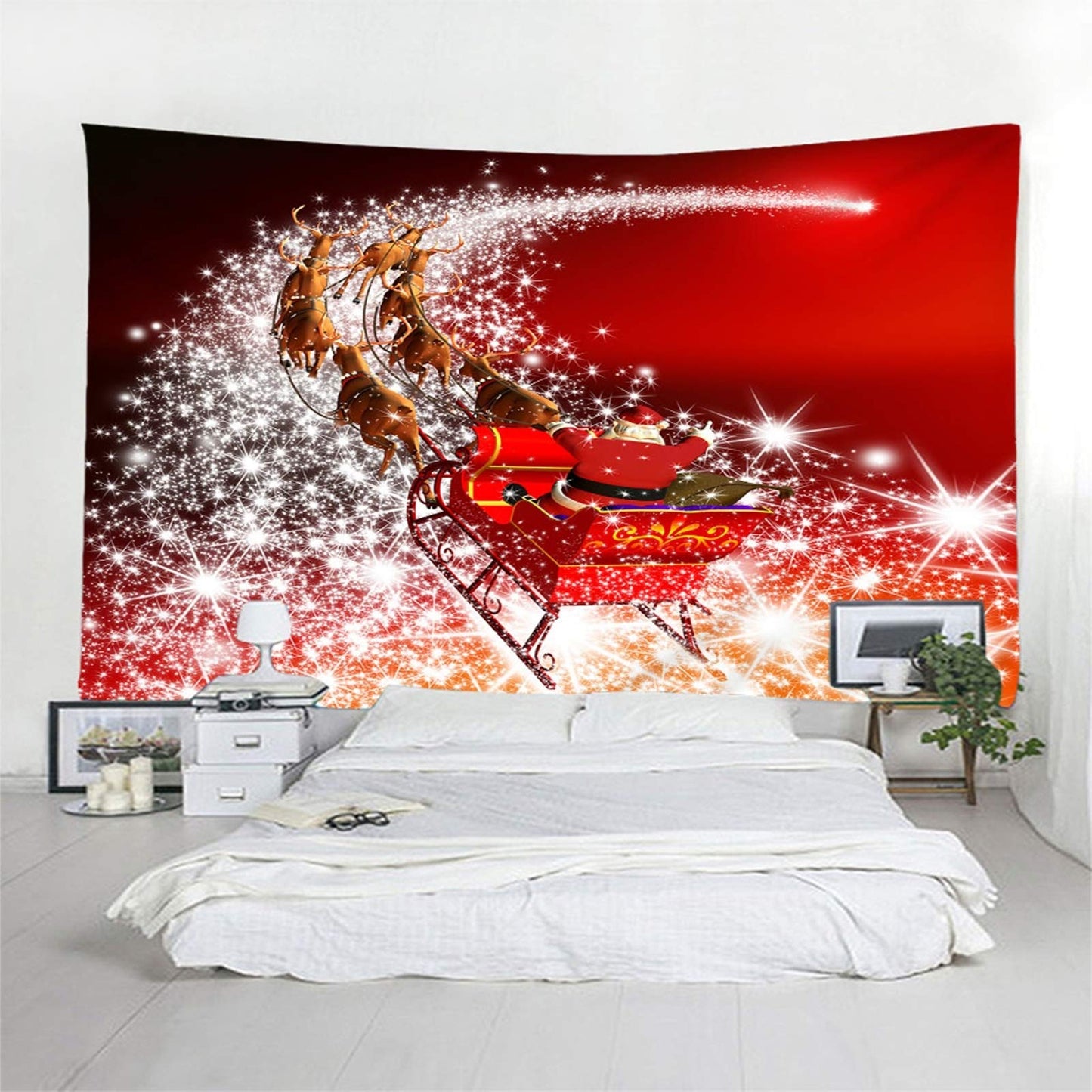 Whoiy wall hanging Christmas, wall tapestry boho 350X256cm polyester Santa Claus and elk photo background banner Christmas home decoration