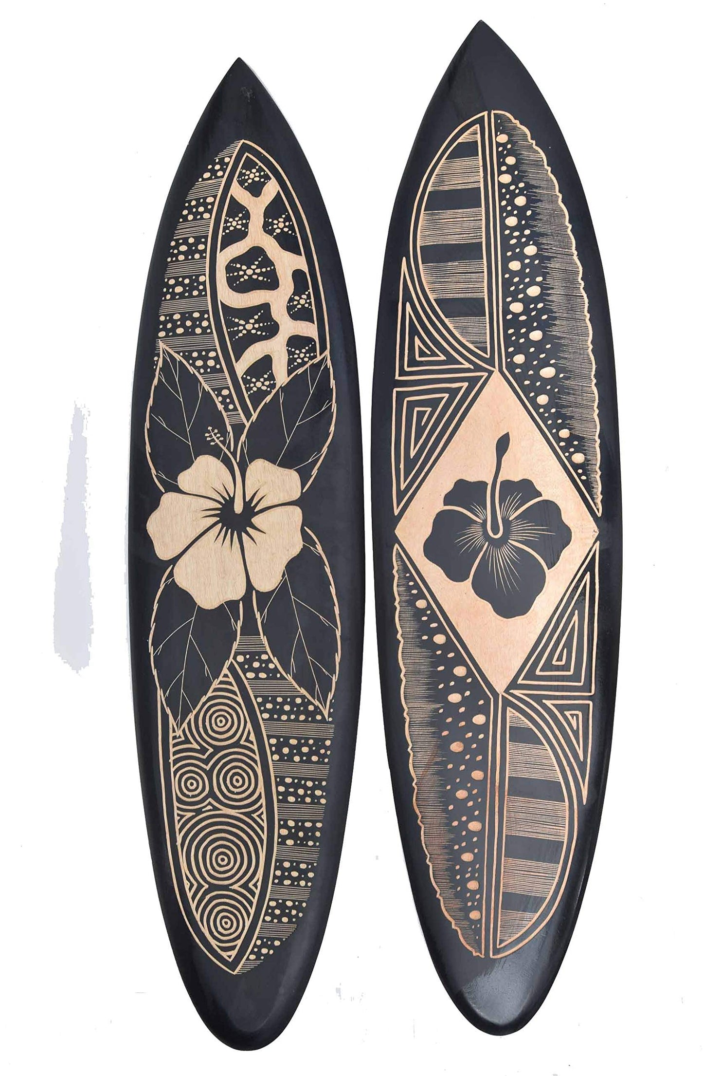 Interlifestyle 2 Tiki Decor Surfboards made of hard wood 100cm with hibiscus design. Surfboard surfboard Hawaii black.