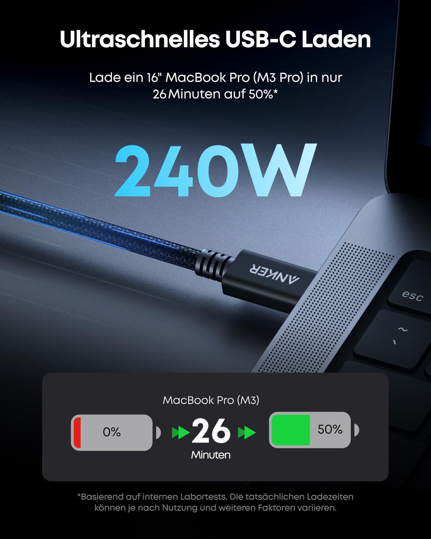 Anchor Prime Thunderbolt 5 Cable, 100cm USB-C to USB-C cable, 240W power, 80Gbps data transfer, up to 120Gbps bandwidth, 8K/4K display, for iPhone 16, MacBook, etc. (Thunderbolt 5 certified)
