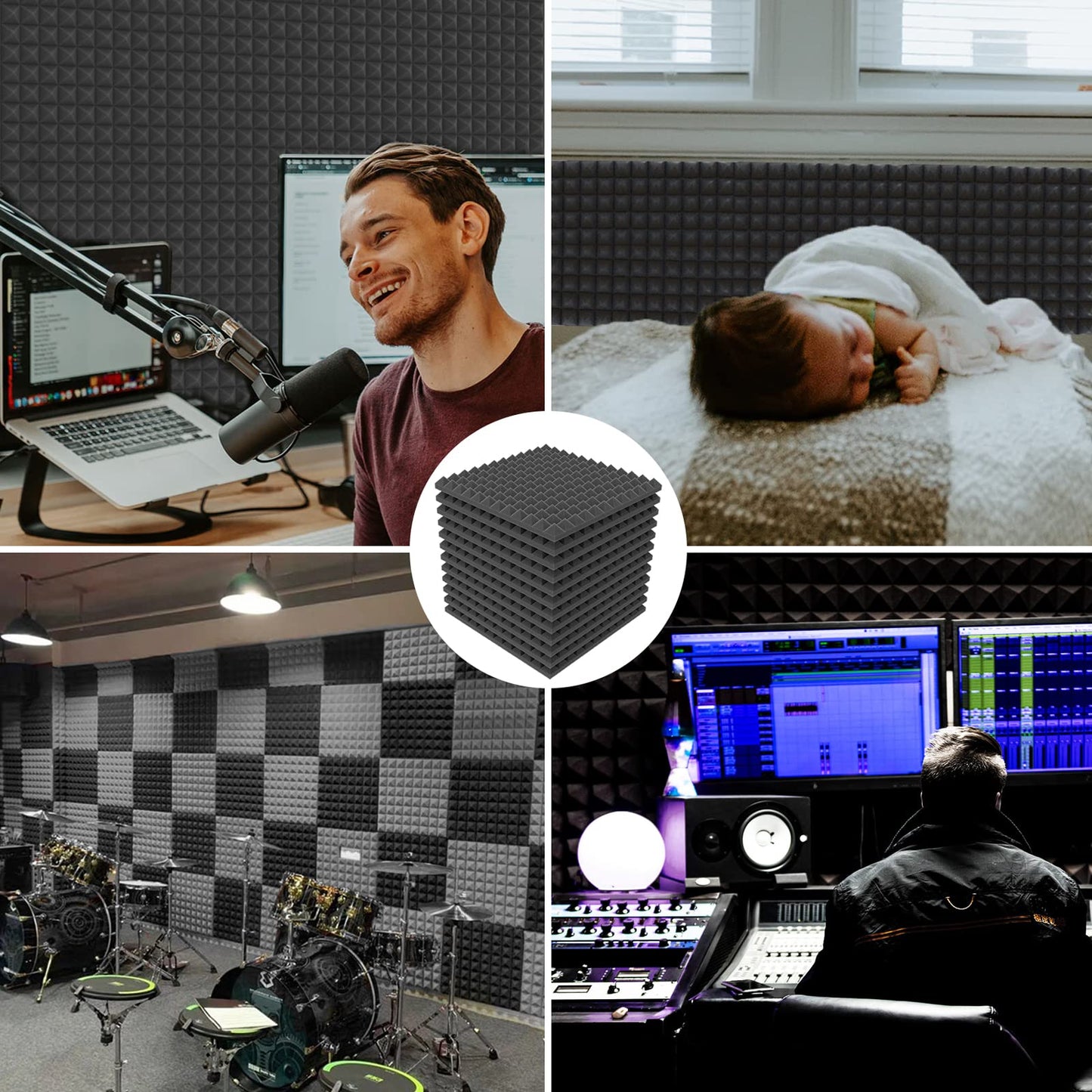 24 pieces of self-adhesive acoustic foam, pyramid foam, high-density 25kg/m³ convoluted foam, foam panel, soundproofing sound absorber for recording studio, office, home office 30x30x2.5cm