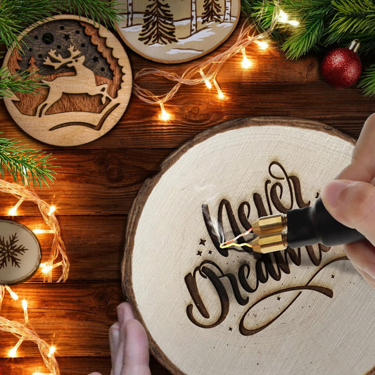 TEKCHIC wood burning kit, TEKCHIC 60W wood burning pen set with two wood burning pens, 20 wire tips, temperature adjustable wood burning tool for carving in black, 3-pin UK adapter.