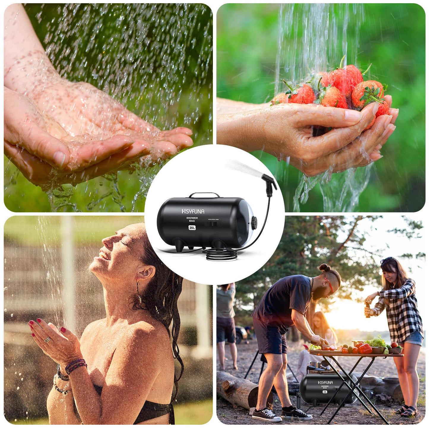 HSYFUNA Camping Shower Outdoor, 20L Camping Shower Bag, high water flow, handheld shower, solar shower, PVC shower bag, portable shower for camping, beach, backpacking.
