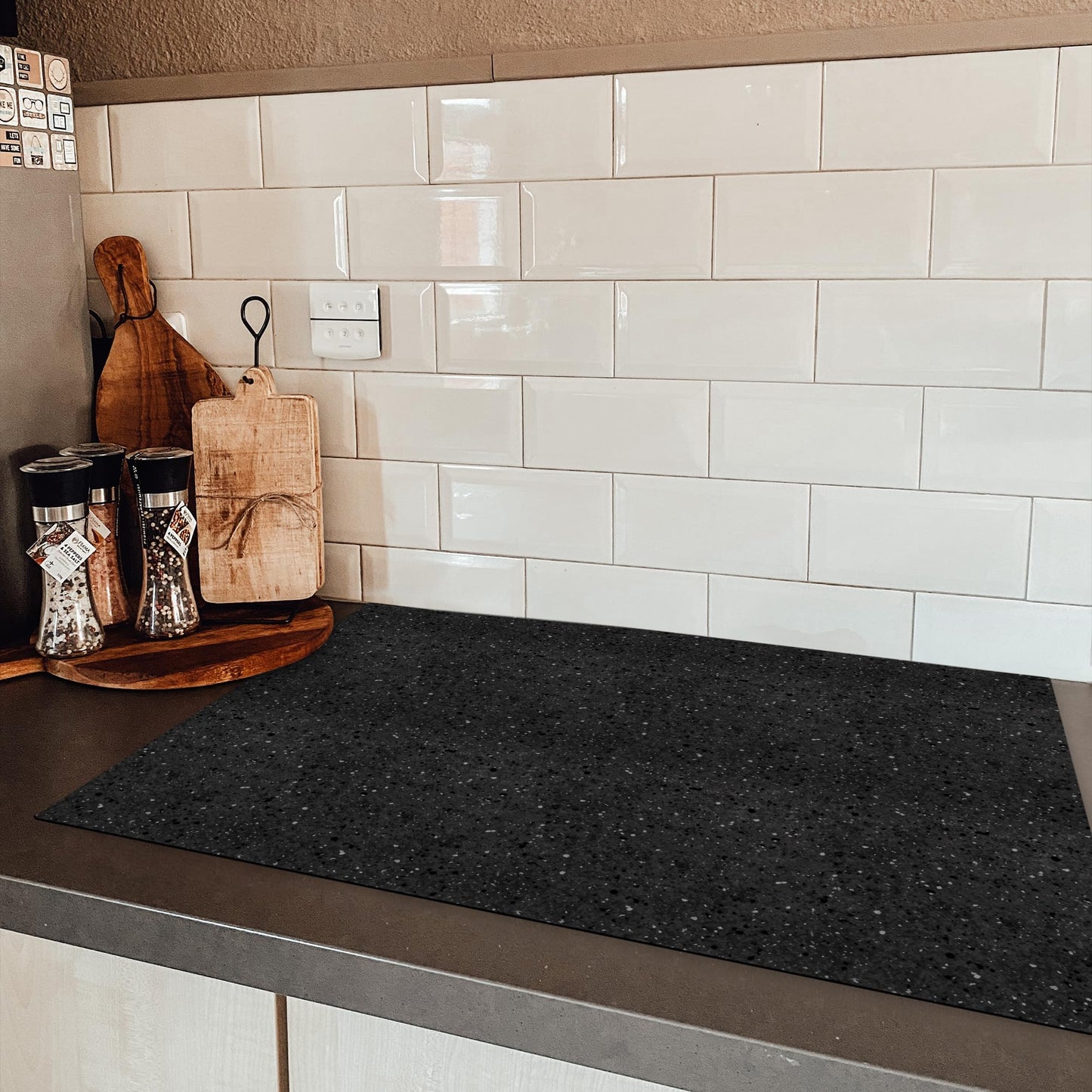 KitchenYeah© Stove Cover One-Piece Kitchen Stove Cover Induction Cooktop Glass Ceramic Stove Covers Vinyl Mat Rollable Granite - Black - Gray - Dark - 81x52 cm