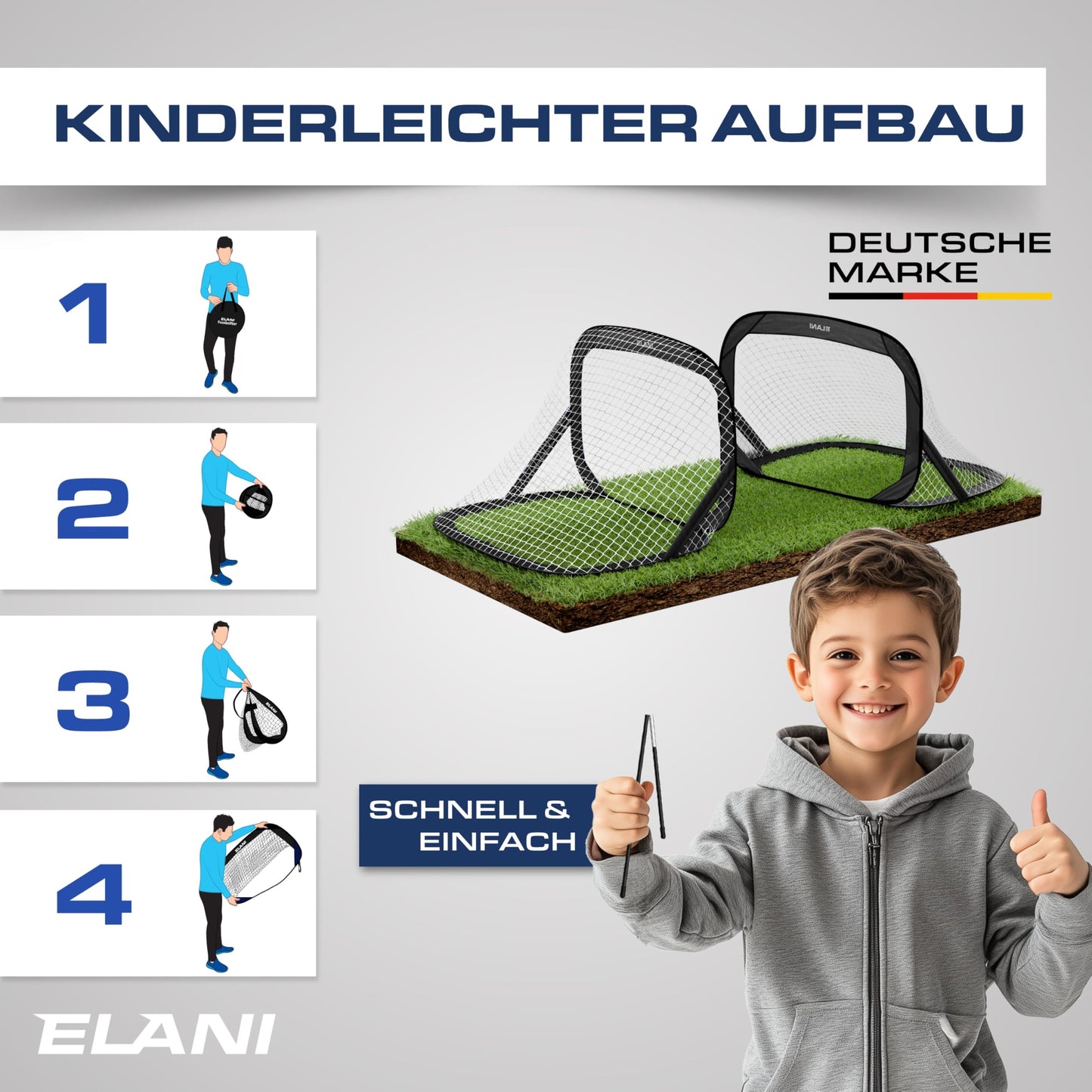 ELANI Soccer Goal Kids Pop-Up 2er Set - foldable with ball & pump, 50% smaller + easy assembly, mini soccer goal small, goal, soccer goals for garden kids, soccer goals, soccer goal, soccer