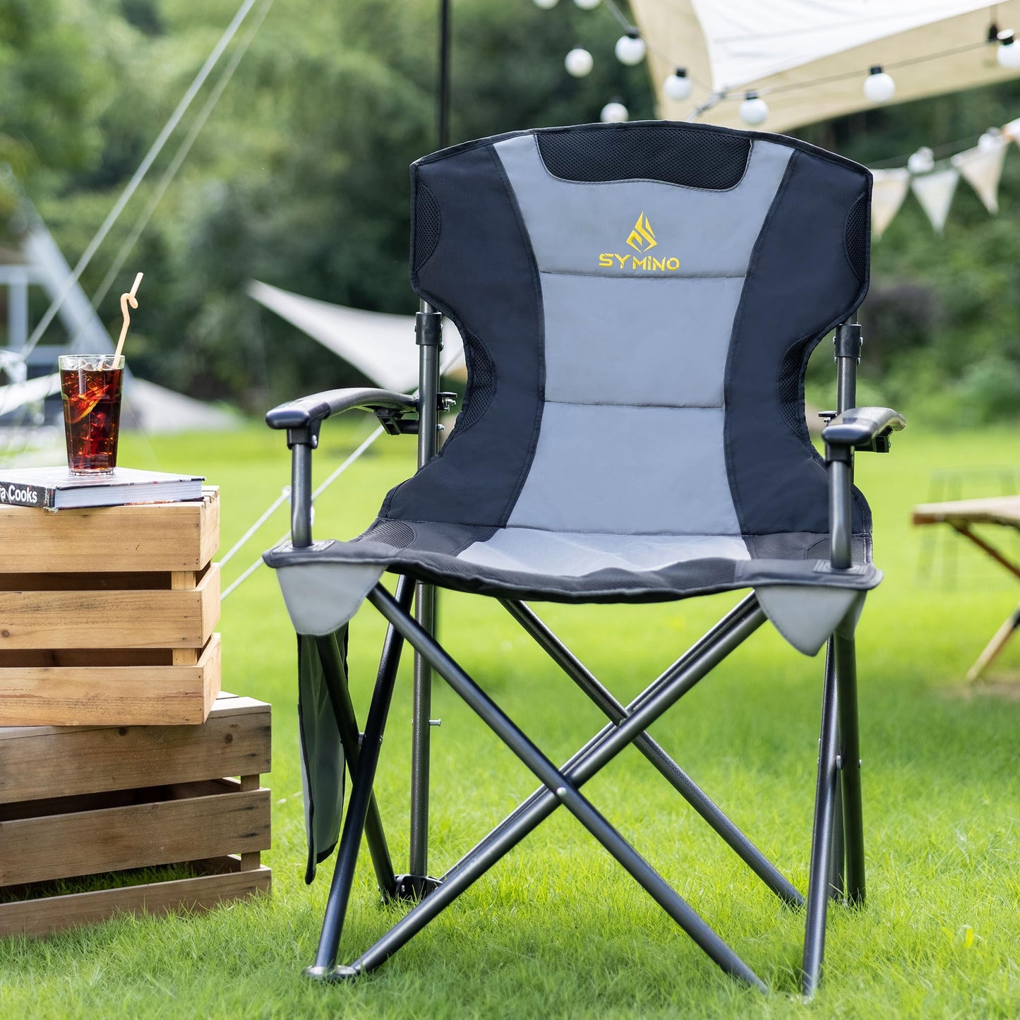 Symino Outdoor Camping Chair Portable camping chair for BBQ fishing with armrest, gray