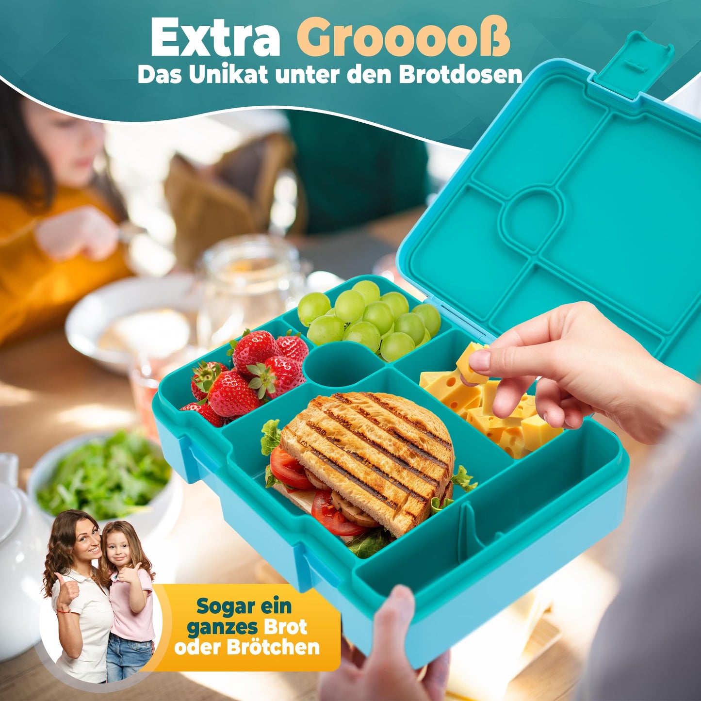 LUCKY KIDZ© Lunchbox for kids with compartments, Bento Box, Leak-proof & BPA free, Snack box, Lunch box, Bread box, Breakfast box, Bentobox