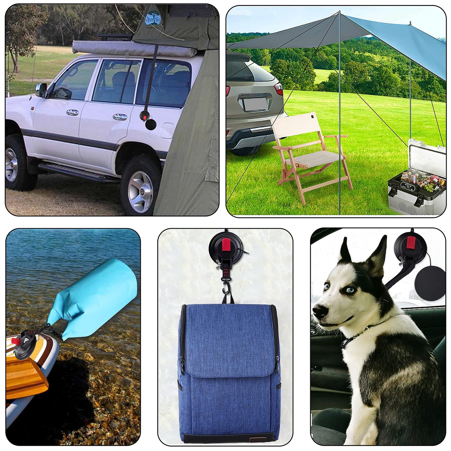 Suction Camping Set, 2 x Suction Cup Anchors Suction Hooks Extra Strong up to 20 KG - Car Tensioner Multifunctional Suction Cup Holder with Fastening Hooks for Camper, Household, Workshop