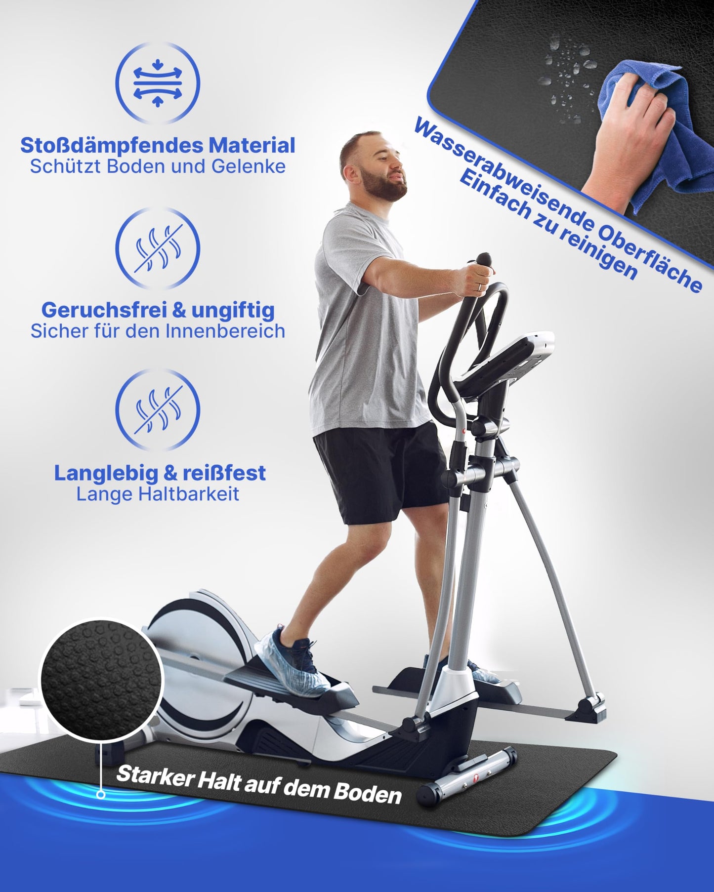 NEOLYMP Floor Protection Mat for Fitness Equipment (200 x 90cm) - Treadmill Mat 8mm Thickness - Durable, Non-Slip & Shock-Absorbing - Fitness Floor Mat for Crosstrainers - Exercise Mat, Fitness Mat