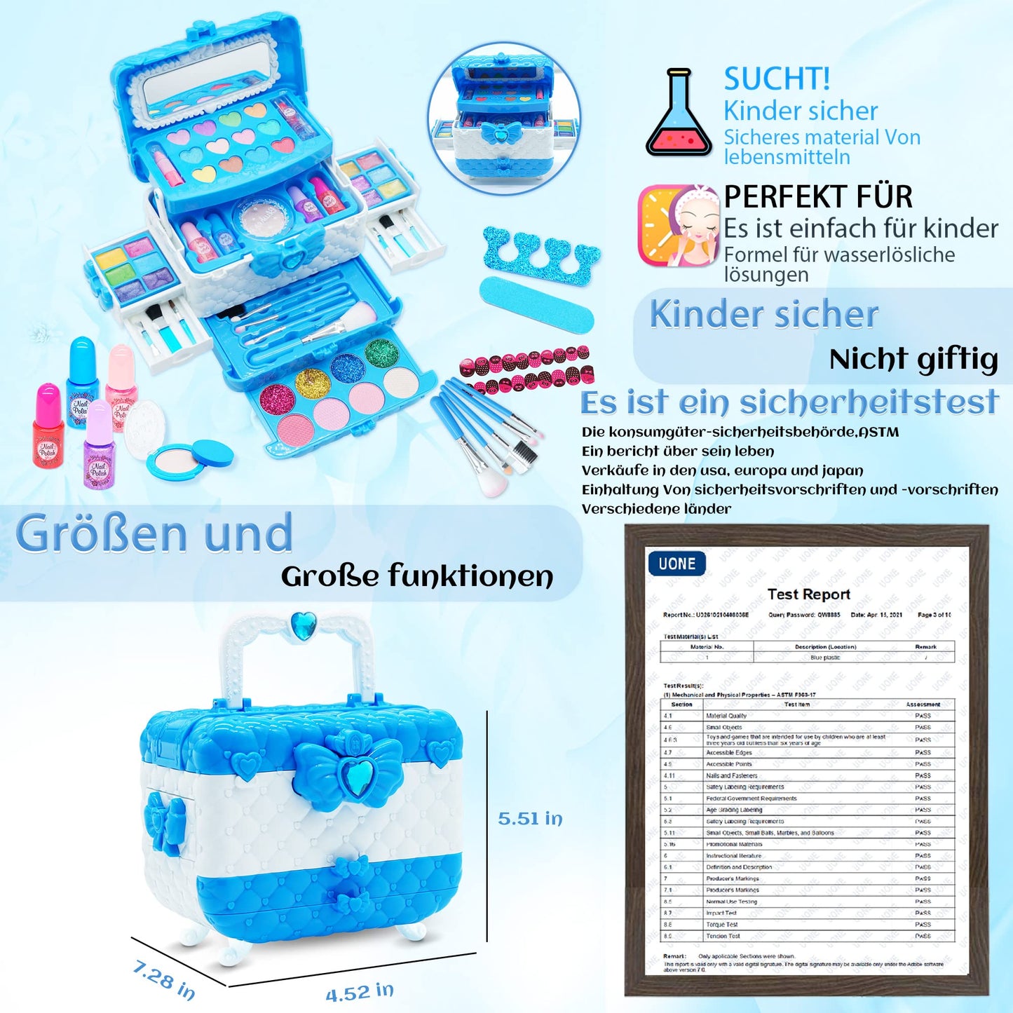 Children's makeup set girls' toy gifts - Frozen washable makeup case for children, kids makeup makeup set games, toys for girls Christmas birthday gifts for girls 4-12 years.