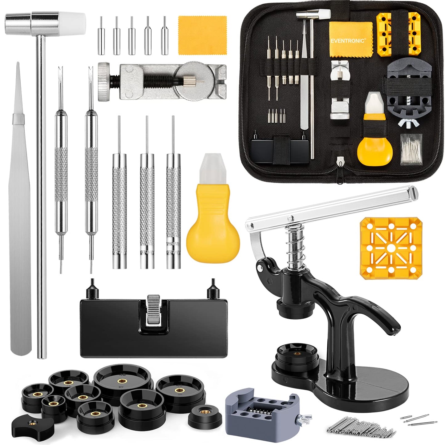 Eventronic Watch Tool Set, Watch Repair Watchmaker Tool Kit, Watch Tools in Nylon Bag, Watch Tool Set for Most Watches, with Large Adjustable Case Opener (88PCS)
