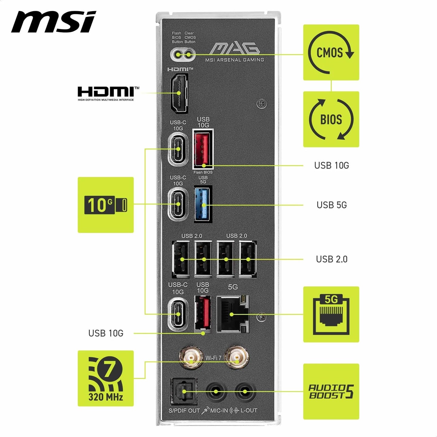 MSI MAG B850 Tomahawk MAX WiFi Motherboard, ATX - Supports AMD Ryzen 9000/8000/7000 processors, AM5-80A SPS VRM, DDR5 Memory Boost 8400+ MT/s (OC), PCIe 5.0 x16, M.2 Gen5, Wi-Fi 7, 5G LAN.