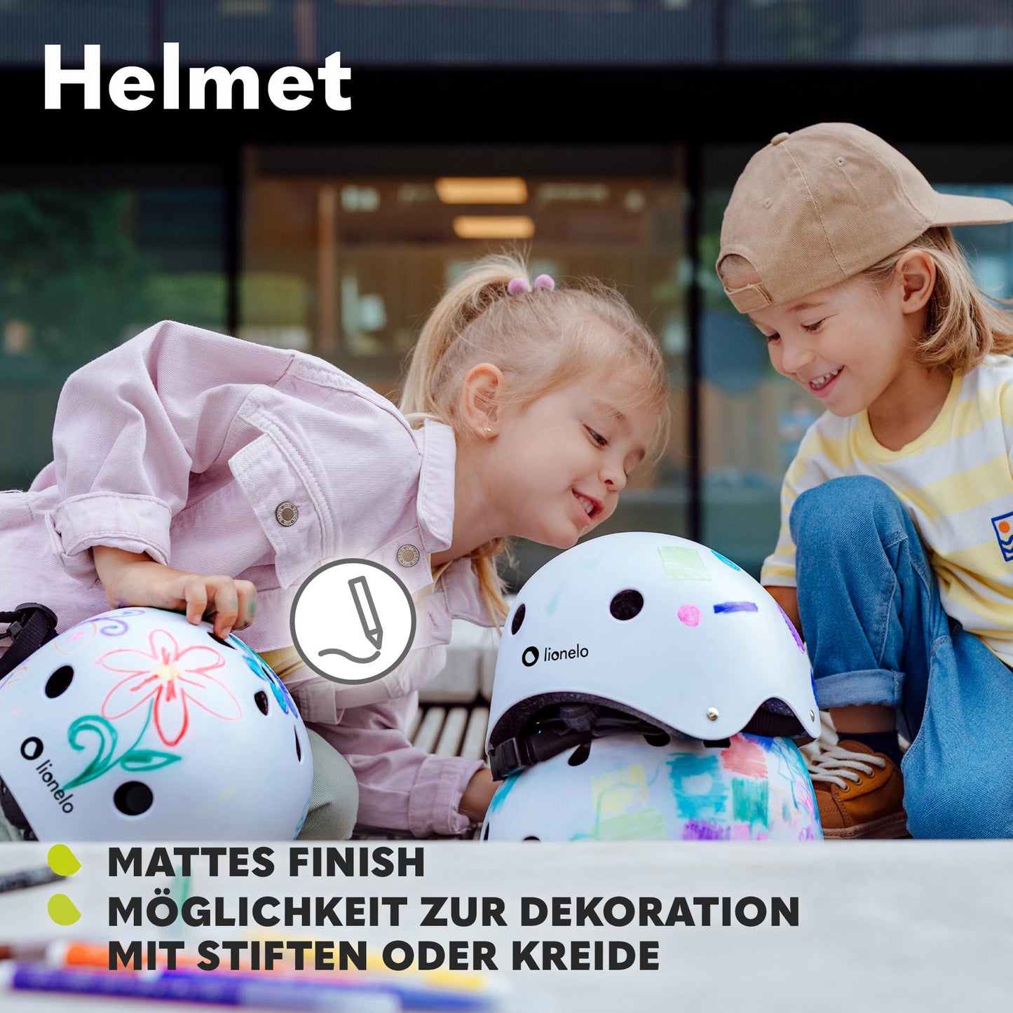 LIONELO Helmet protective helmet for kids, adjustable 50-56 cm, chin guard, Intertek certified helmet for girls and boys, size S