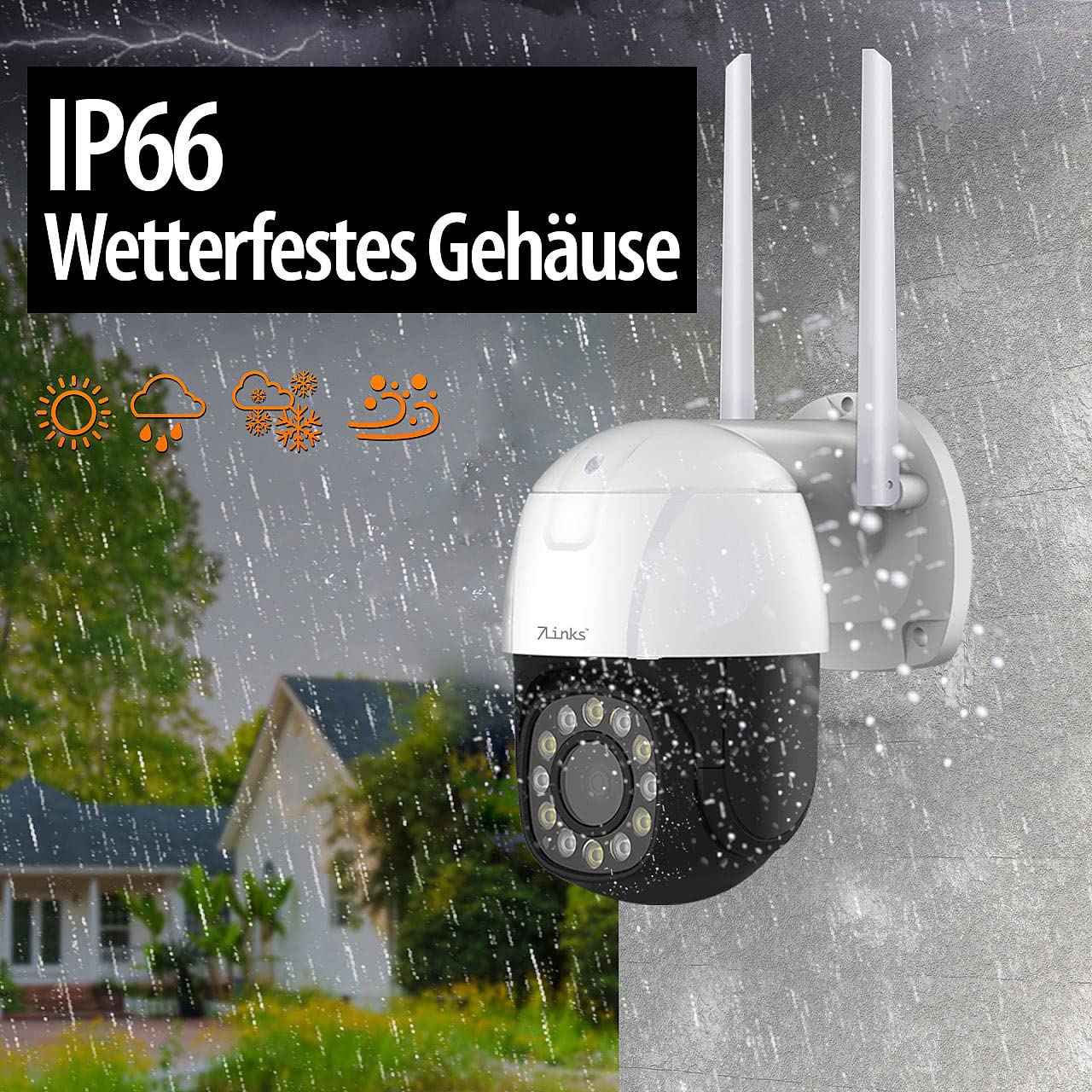 7links dome camera: PTZ IP surveillance camera, 2K+, 5X optical zoom, IR, WiFi, 64GB, app (LAN camera, outdoor WiFi camera, wireless motion detector)