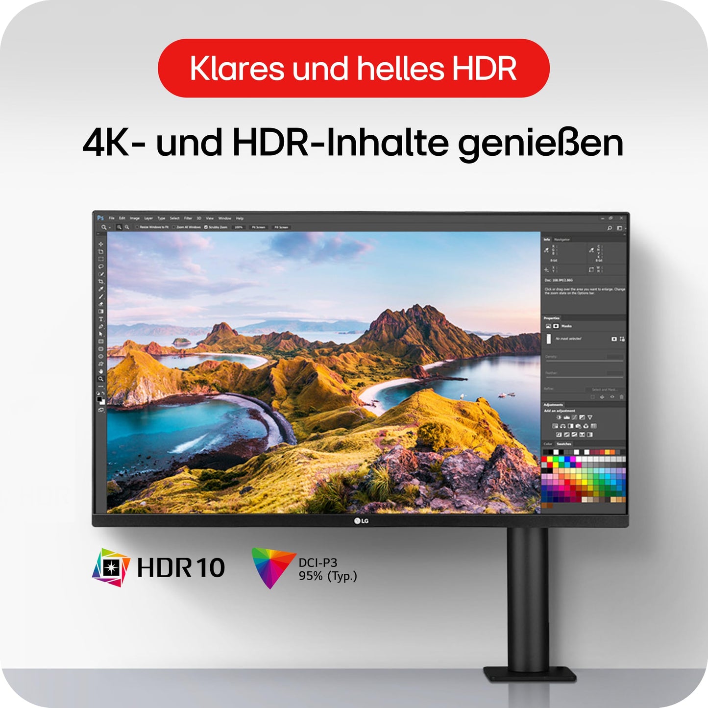 LG 32UN880K Monitor 32 inch Ultra HD 4K Ergo, IPS, 3840x2160, HDR 10, DCI-P3 95%, Ergo Stand adjustable in all directions, 10W Stereo speakers