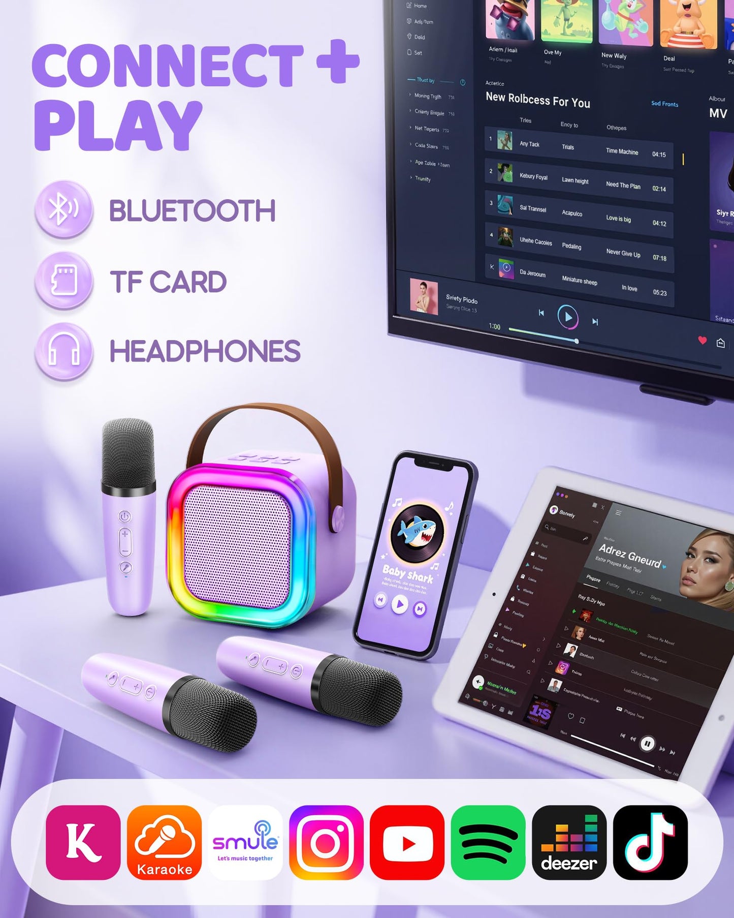 Karaoke Machine for Kids, Gift for Girls 3-12 Years, Karaoke Kids Toy for 3-12 Year Old Girls, Karaoke Machine with 2 Karaoke Microphones for Kids, Purple