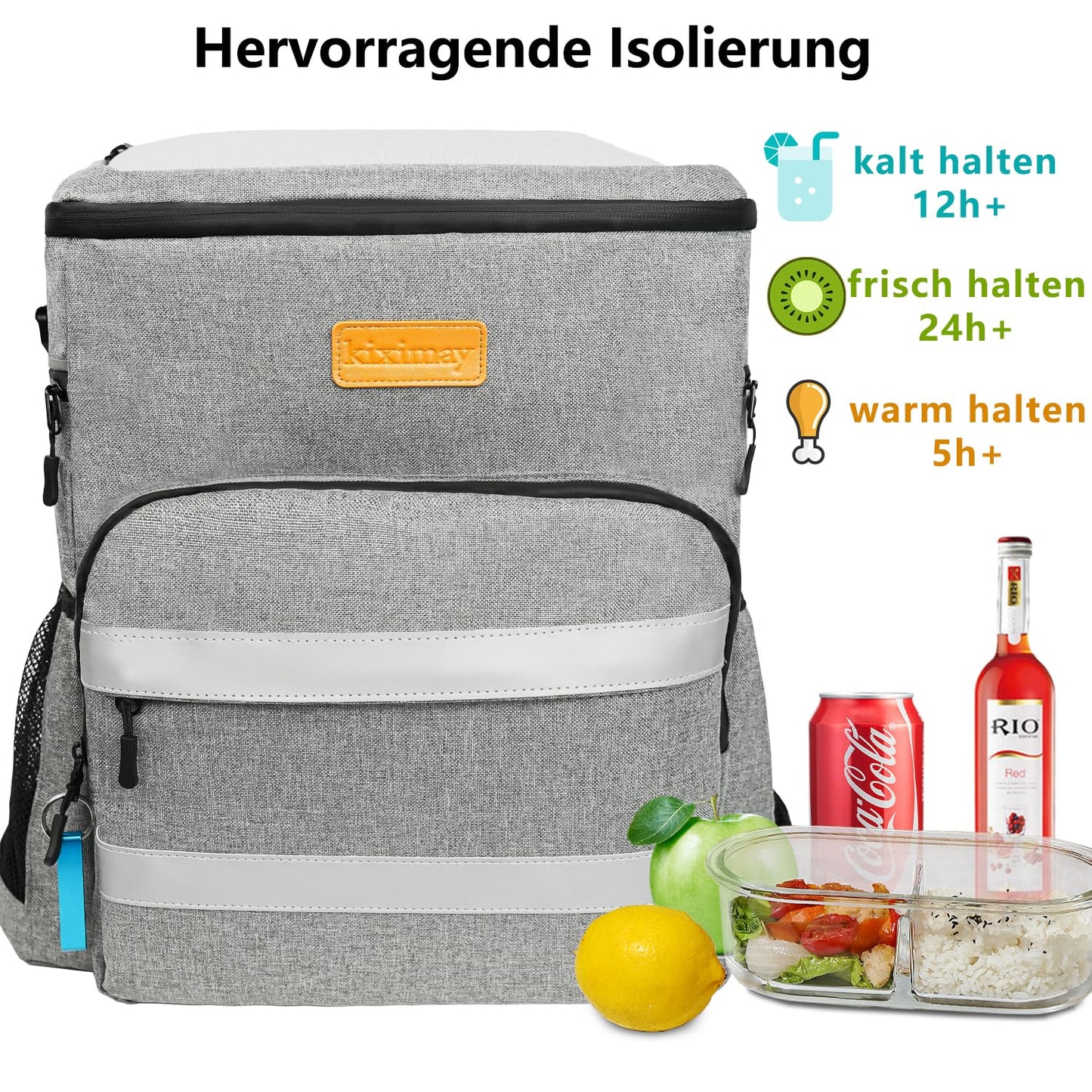 kiximay 30L Cooler Bag Large Foldable - Cooler Bag for Food & Drinks, Cooler Bag Picnic Bag, Insulated Thermal Bag, Car Cooler Bag for Beach/Picnic/Camping/BBQ