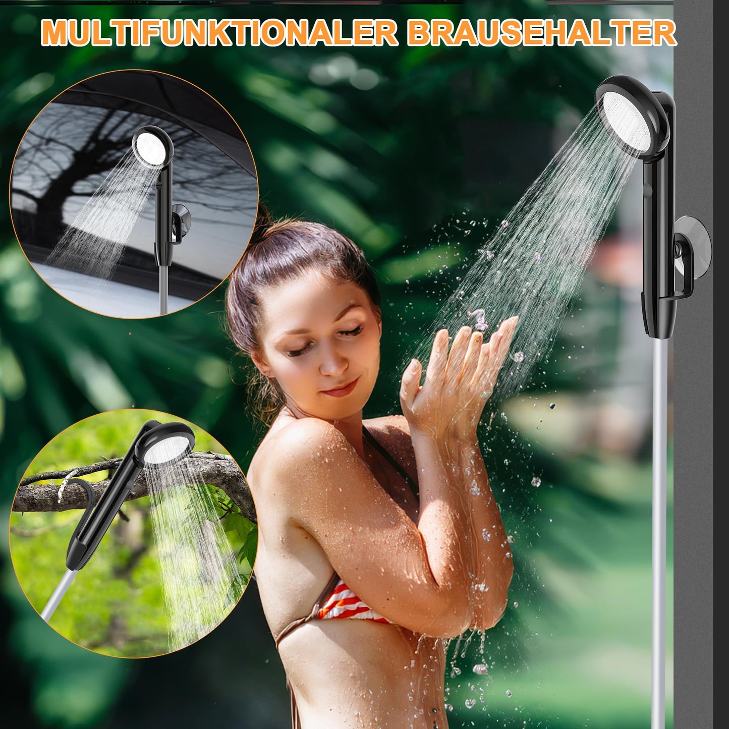 Forever Speed portable camping shower with 4000mAh battery, pump, temperature display and electricity display. Outdoor camping shower set with 2M hose for garden, car washing, beach, travel.