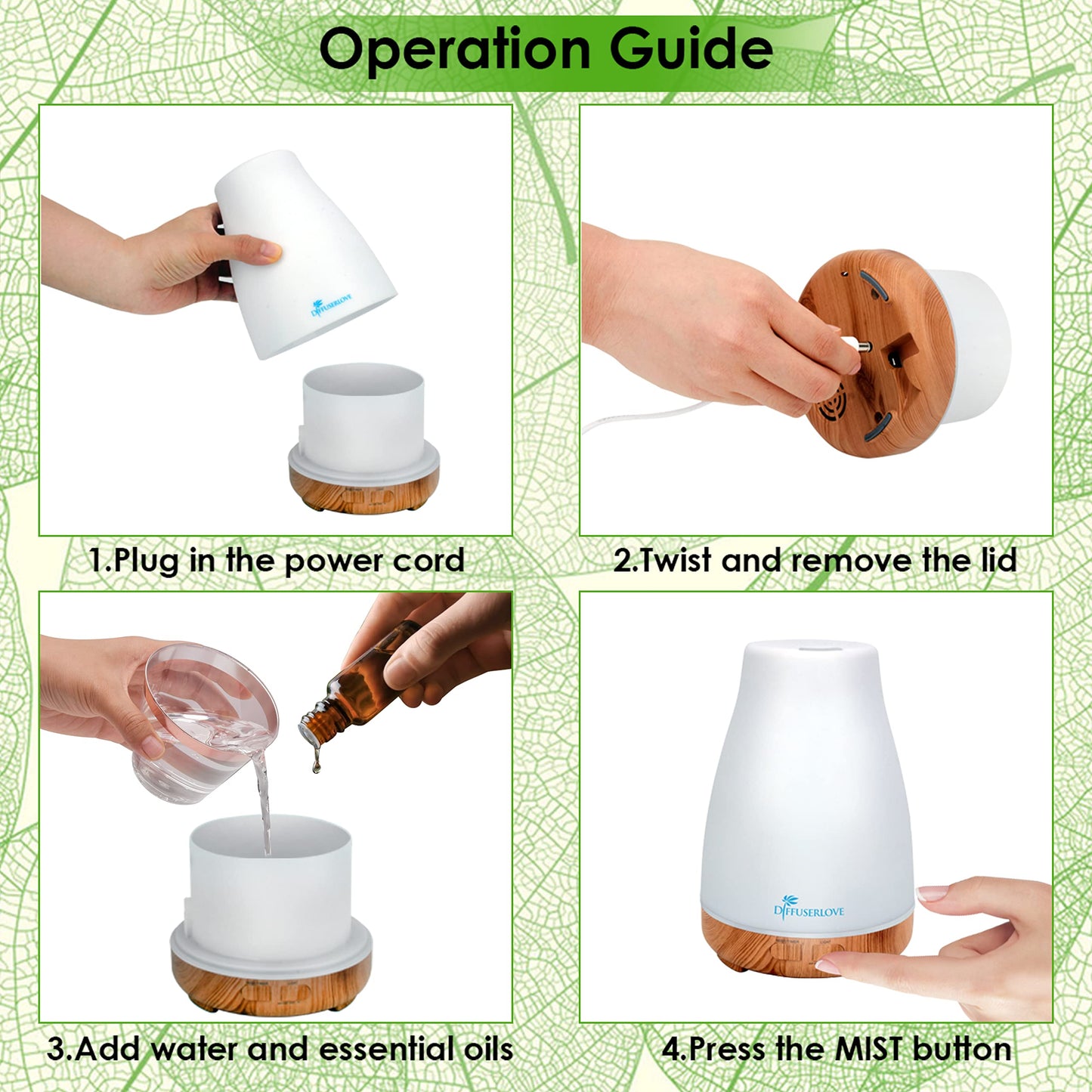 300ml diffuser remote control essential oil diffuser ultrasonic humidifier with 7 color LED, timer setting, auto-off