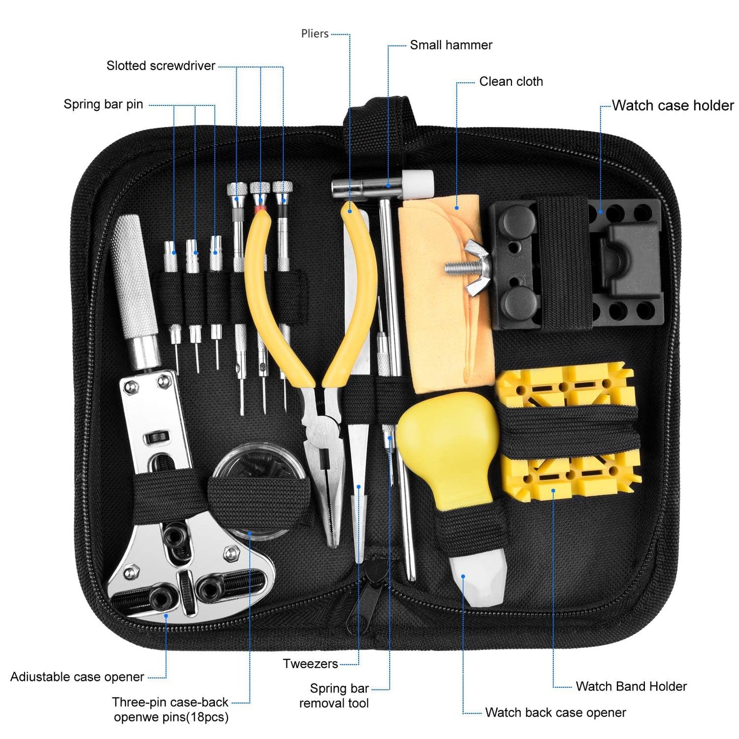 ETEPON watch repair kit, professional watch tool set with link remover, adjust back table ET017, white.