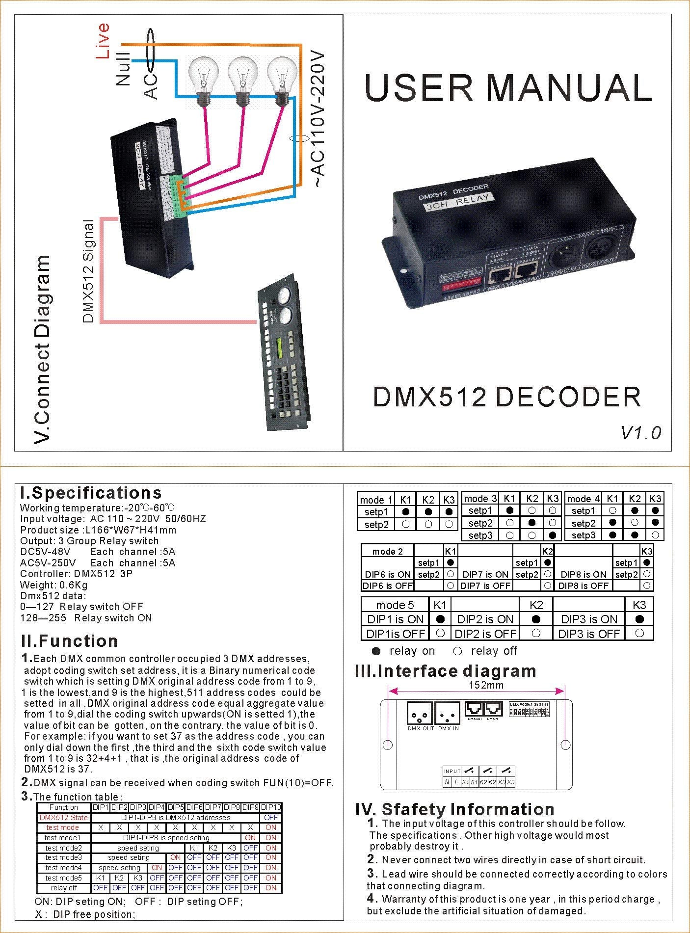 3CH Relay Controller DMX512 Decoder converts DMX512 signal to control AC110/220V Relay Switch.