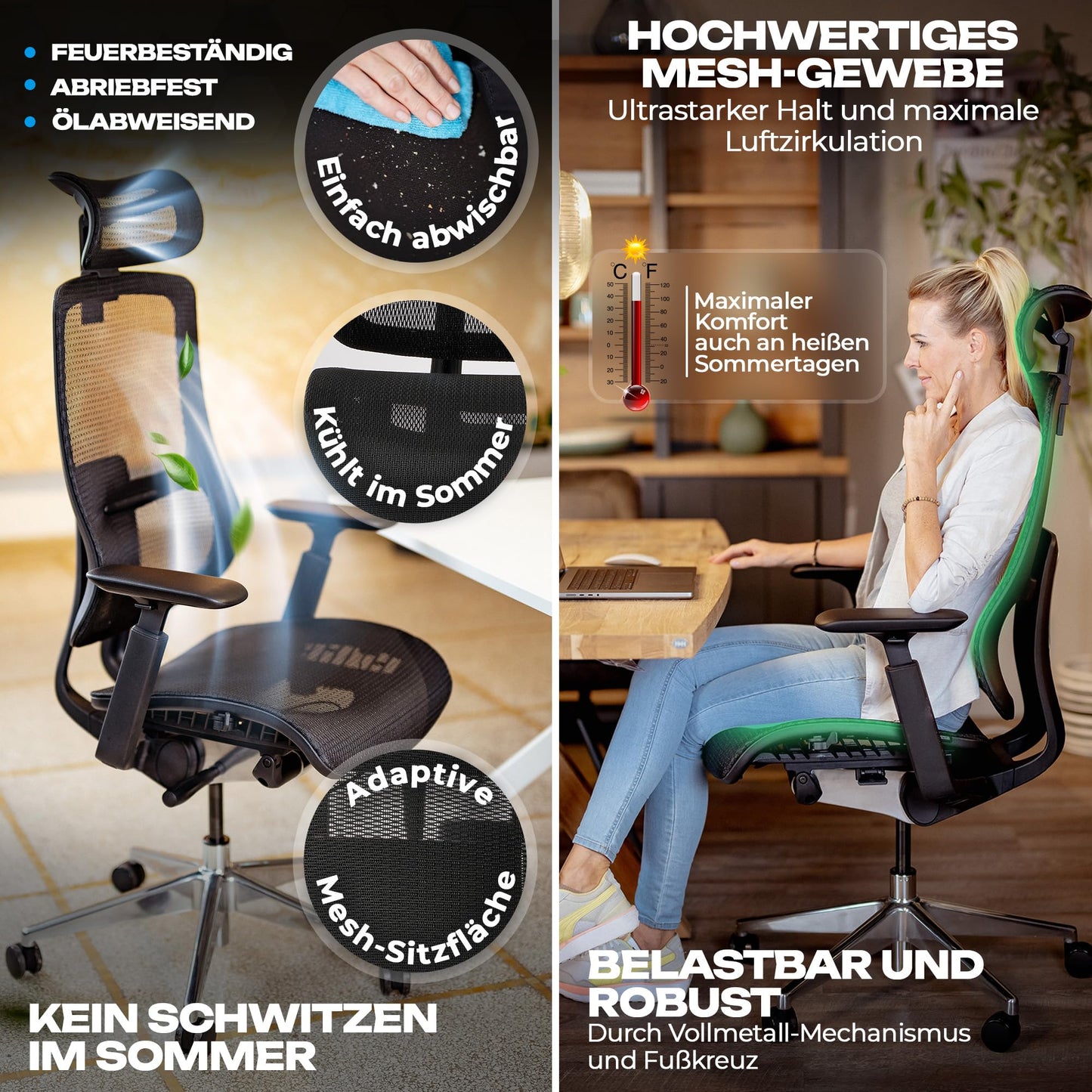 VALKENSTOL M6 office chair Ergonomic award winner | Large people desk chair | Mesh seat office chair with adaptive lumbar support and adjustable backrest for healthy sitting Executive chair