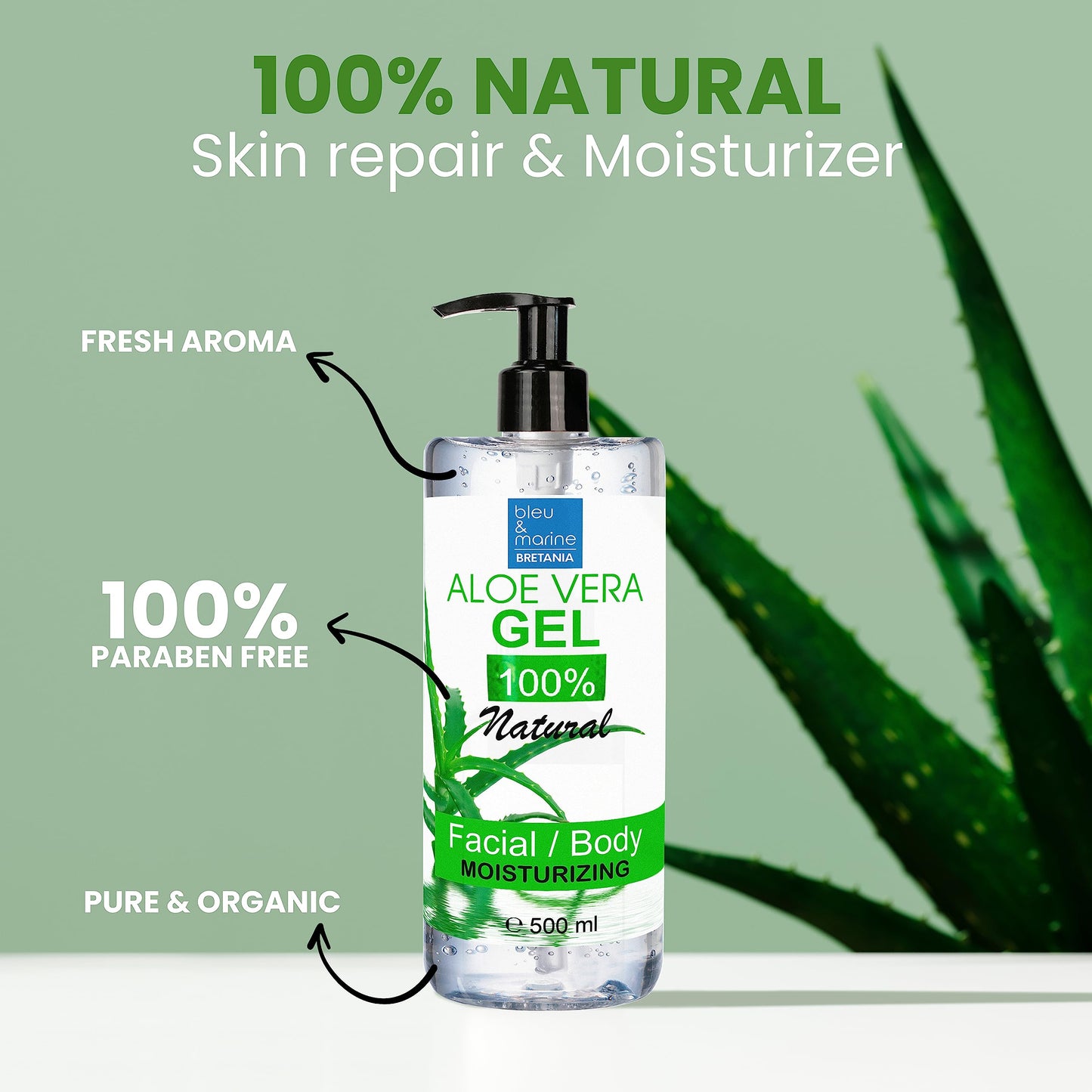 100% Natural Aloe Vera Gel, Canary Islands - Moisturizing & Soothing for Face, Body, Hair Mask, After Shave & Epilation - Reduction of Dark Spots - Pump Dispenser - 1000 ml