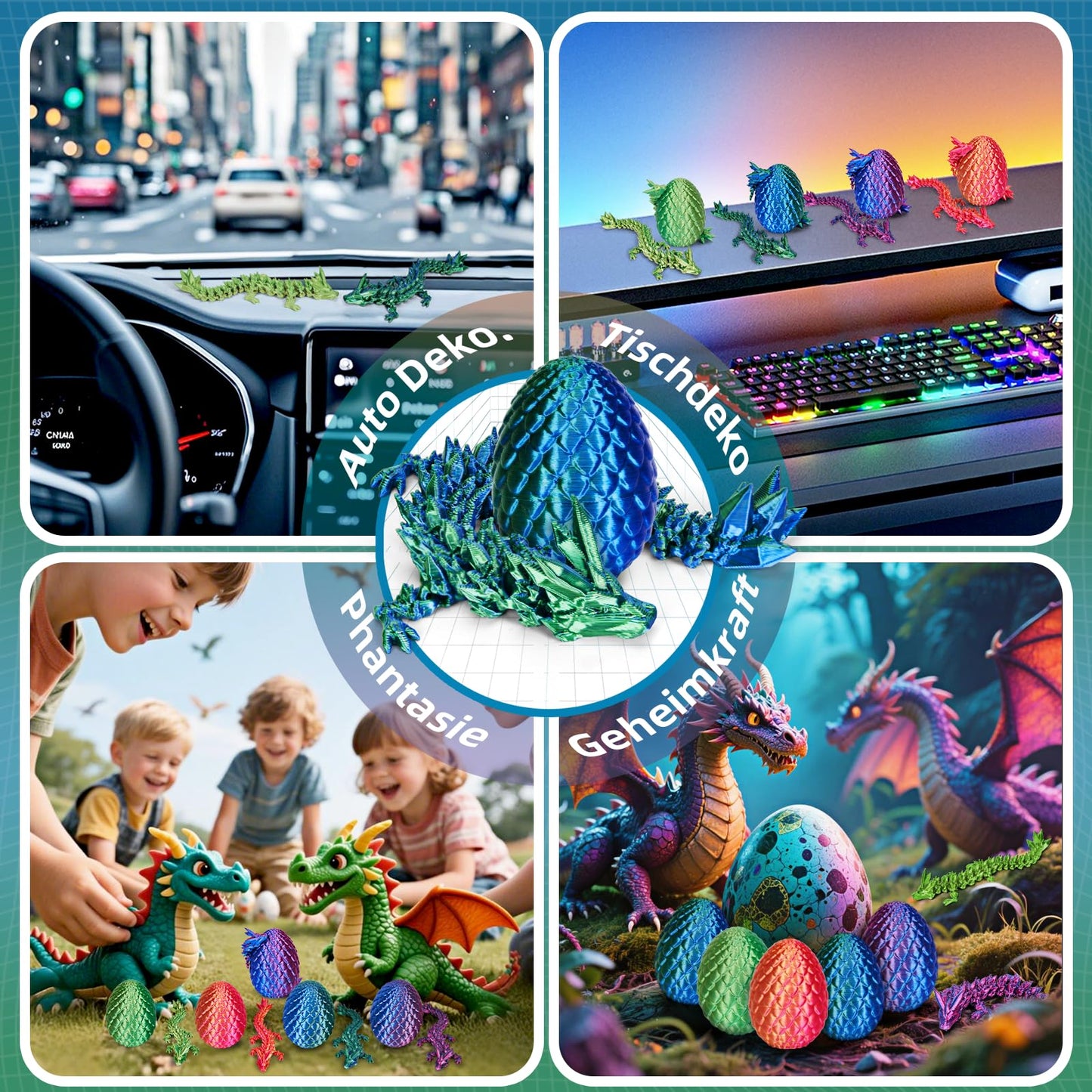 4-piece set of miniature 3D dragon eggs with dragons - 13 cm articulated dragon toys, dragon figures in dragon egg, crystal dragon toys - Suitable for boys aged 5/6/7/8/9 years and up