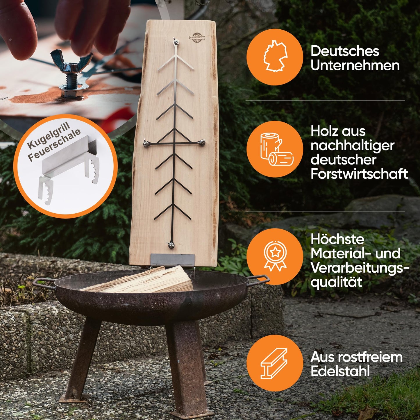 4-piece set of flame salmon planks, smoking planks, flame salmon board made of German larch. Suitable for fire bowls, outdoor grills, and of course, for gifting! (4, Larch)